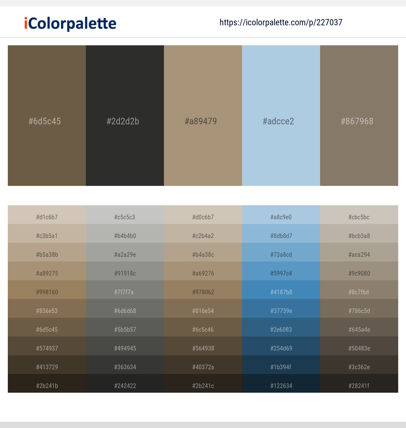 Tobacco Brown – Tuatara – Donkey Brown – Regent St Blue – Makara Color scheme