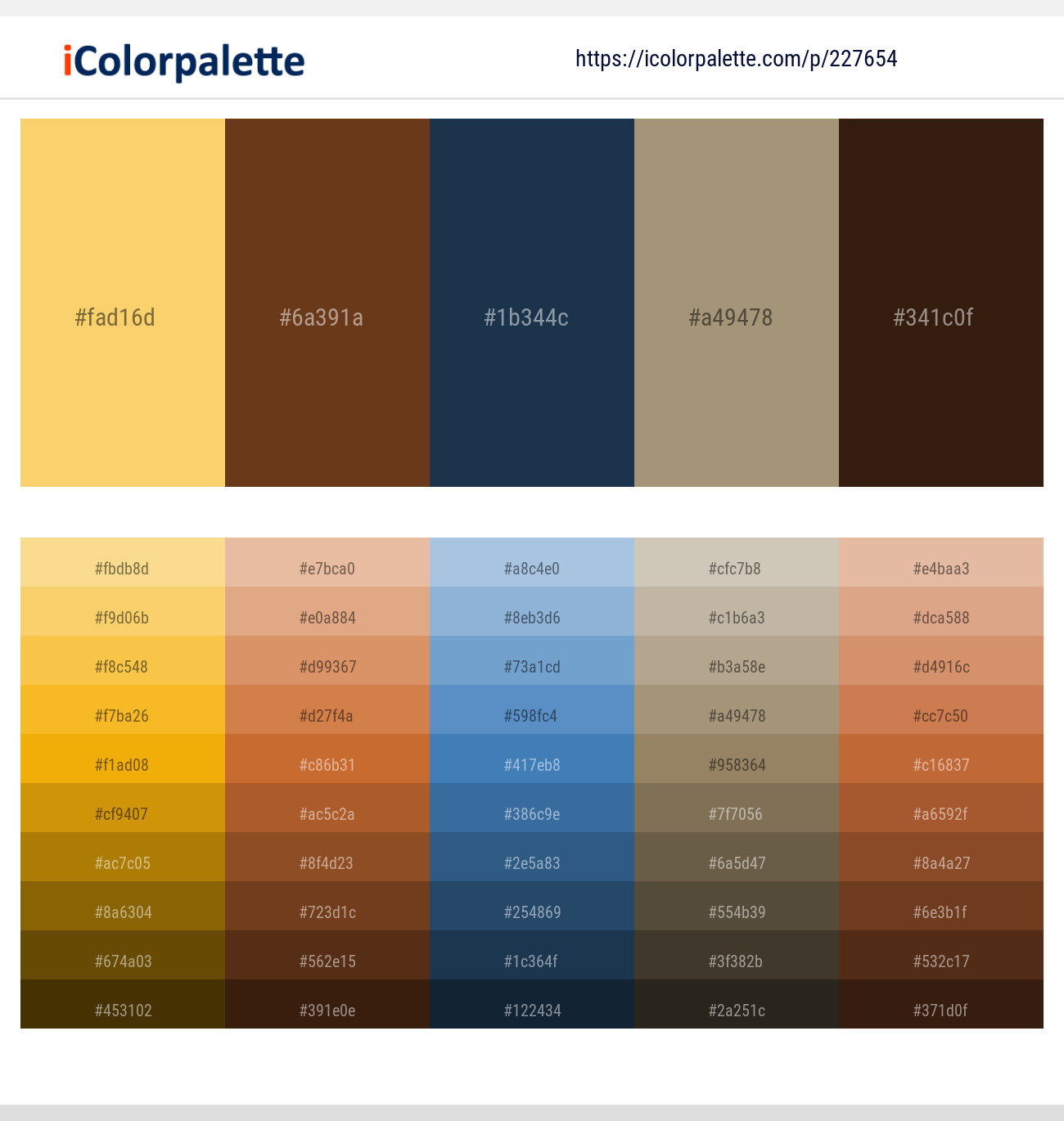 Goldenrod – Walnut – Nile Blue – Donkey Brown – Sambuca Color scheme