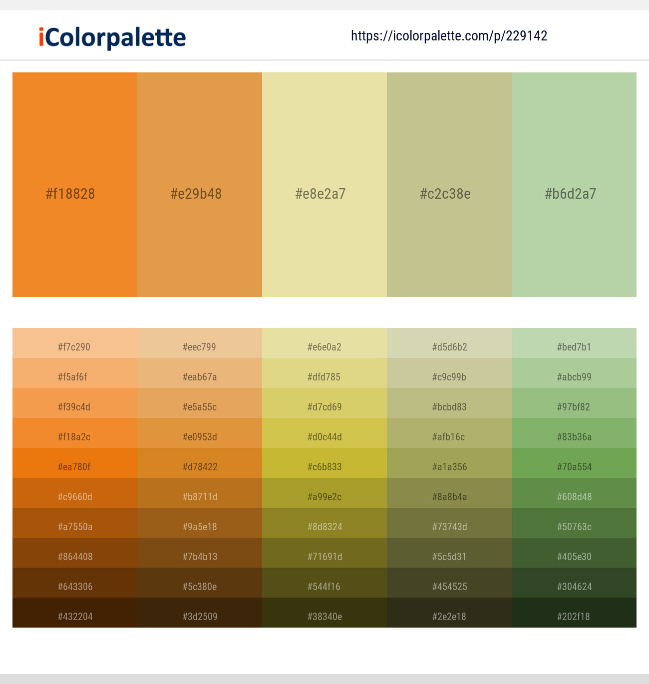 Carrot Orange – Anzac – Zombie – Pine Glade – Sprout Color scheme