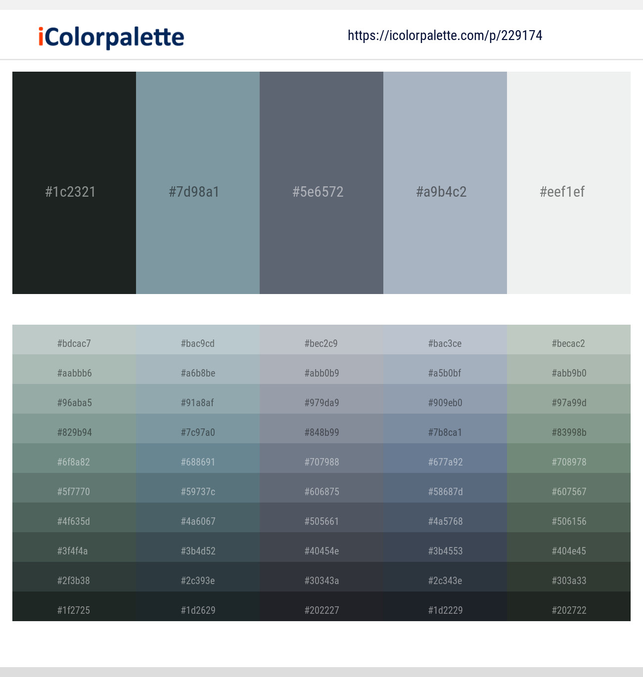 Outer Space – Gumbo – Shuttle Gray – Cadet Blue – Gray Nurse Color scheme
