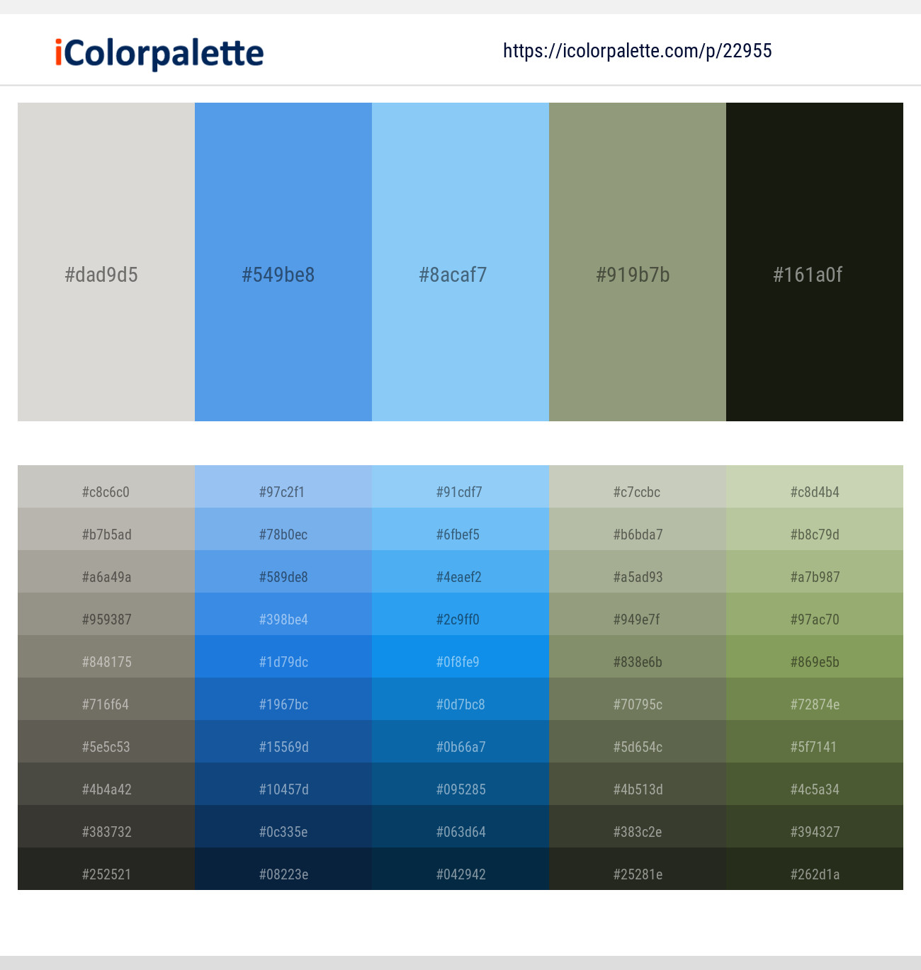Quill Gray – Cornflower Blue – Malibu – Sage – Hunter Green Color scheme