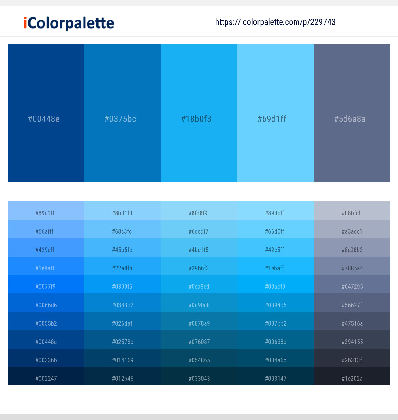 Congress Blue – Lochmara – Dodger Blue – Malibu – Waikawa Gray Color scheme