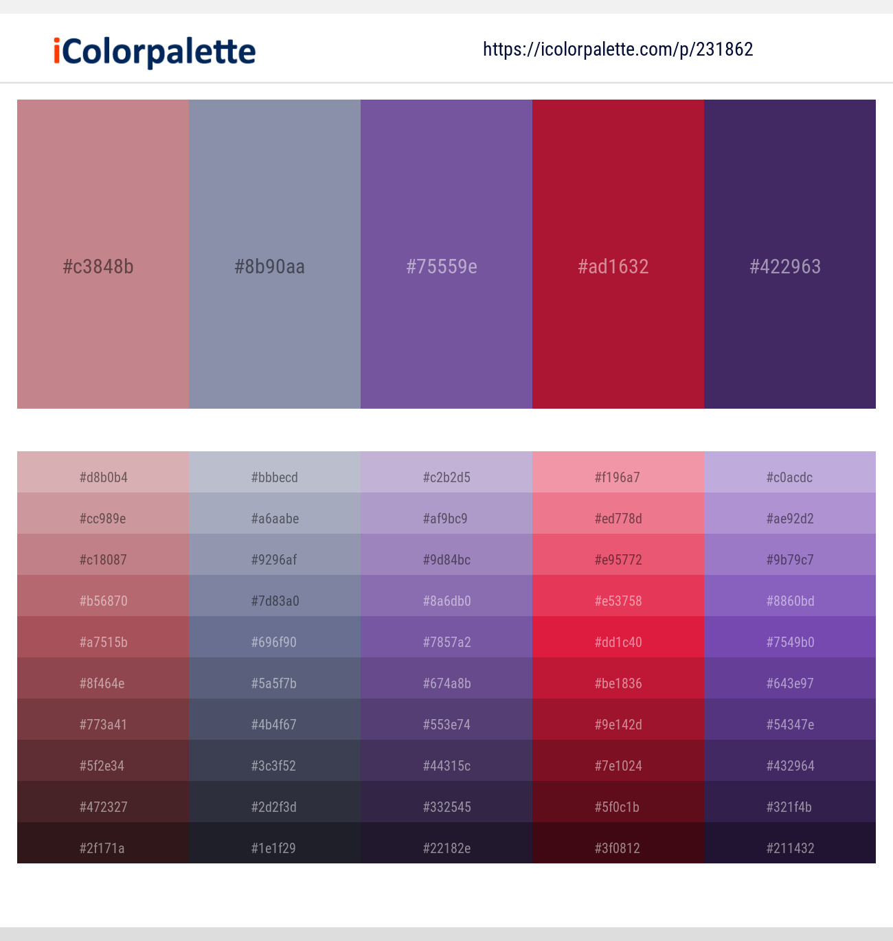 Old Rose – Manatee – Butterfly Bush – Cardinal – Jacarta Color scheme