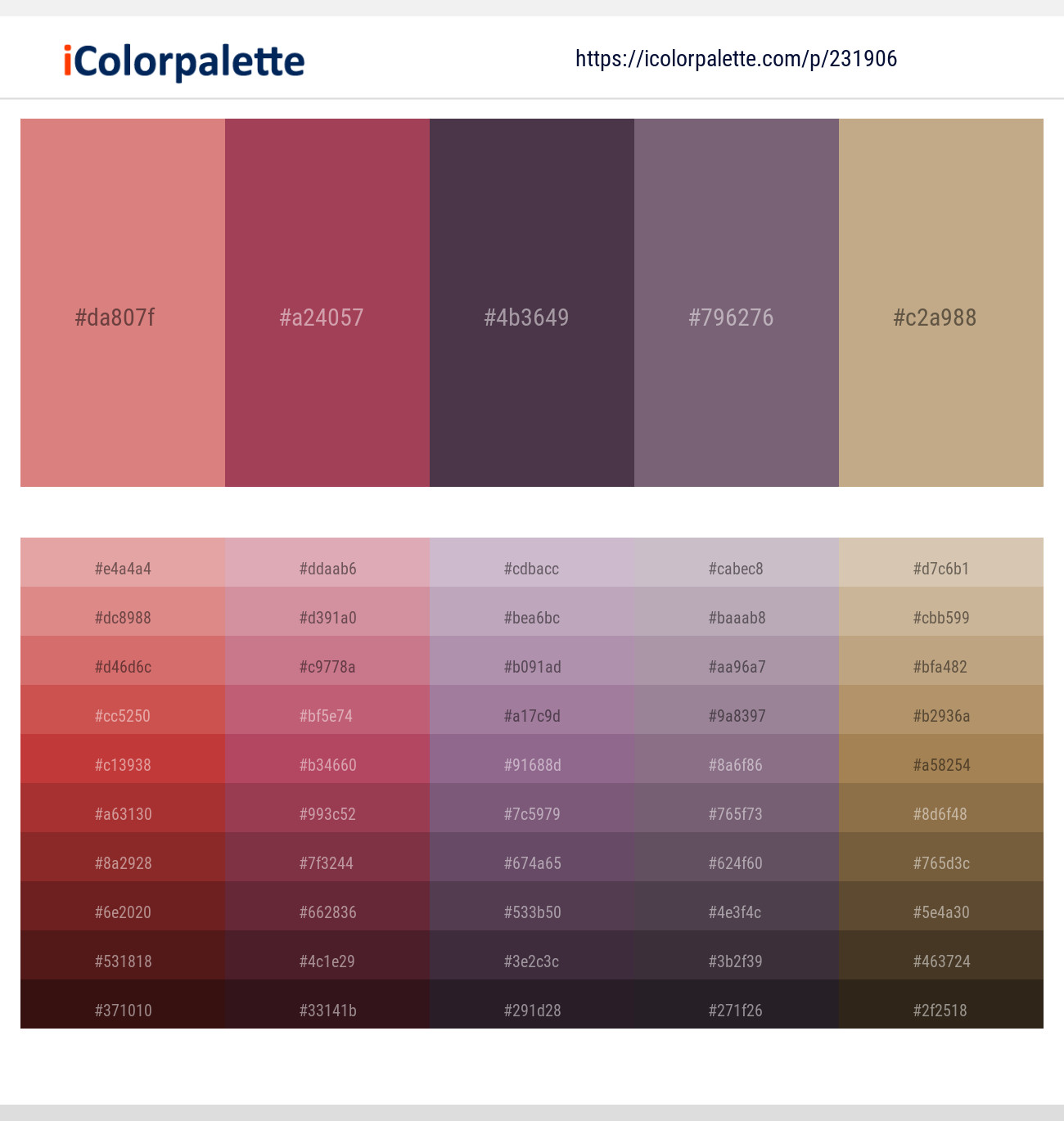 New York Pink – Vin Rouge – Matterhorn – Old Lavender – Indian Khaki Color scheme