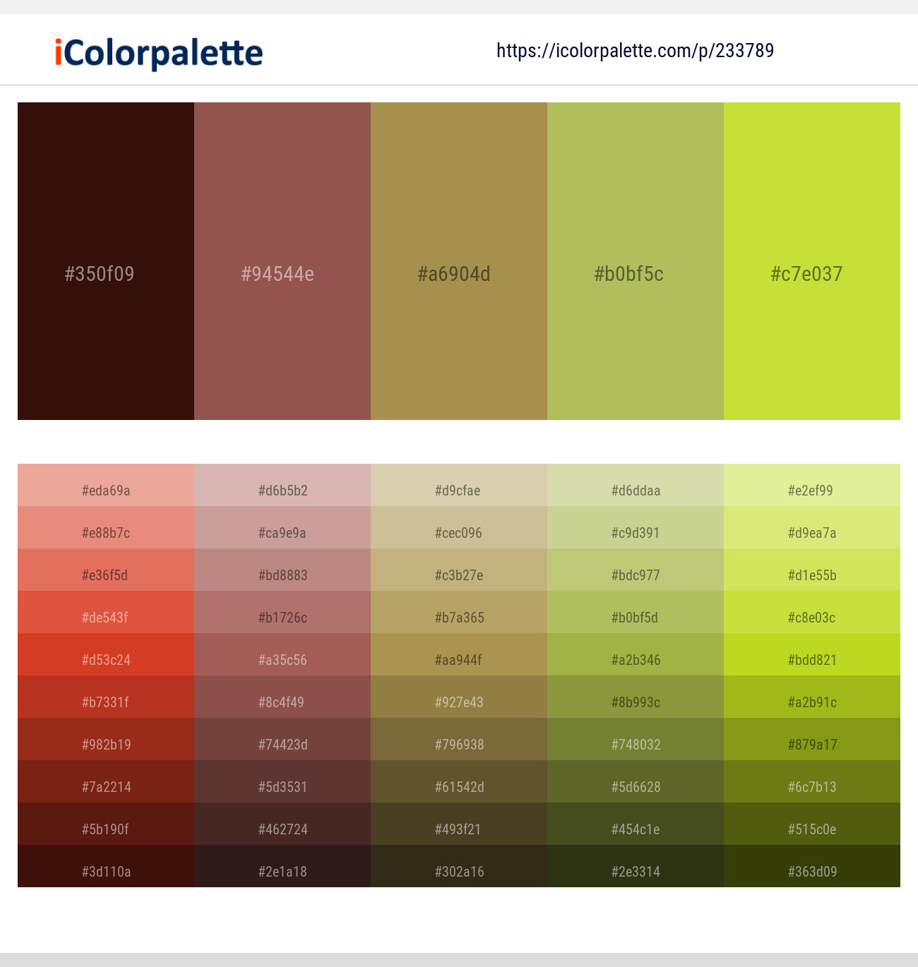 Aubergine – Copper Rust – Driftwood – Celery – Pear Color scheme