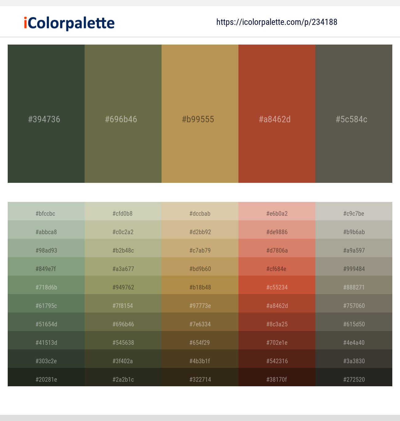 Lunar Green – Finch – Muddy Waters – Paarl – Fuscous Gray Color scheme