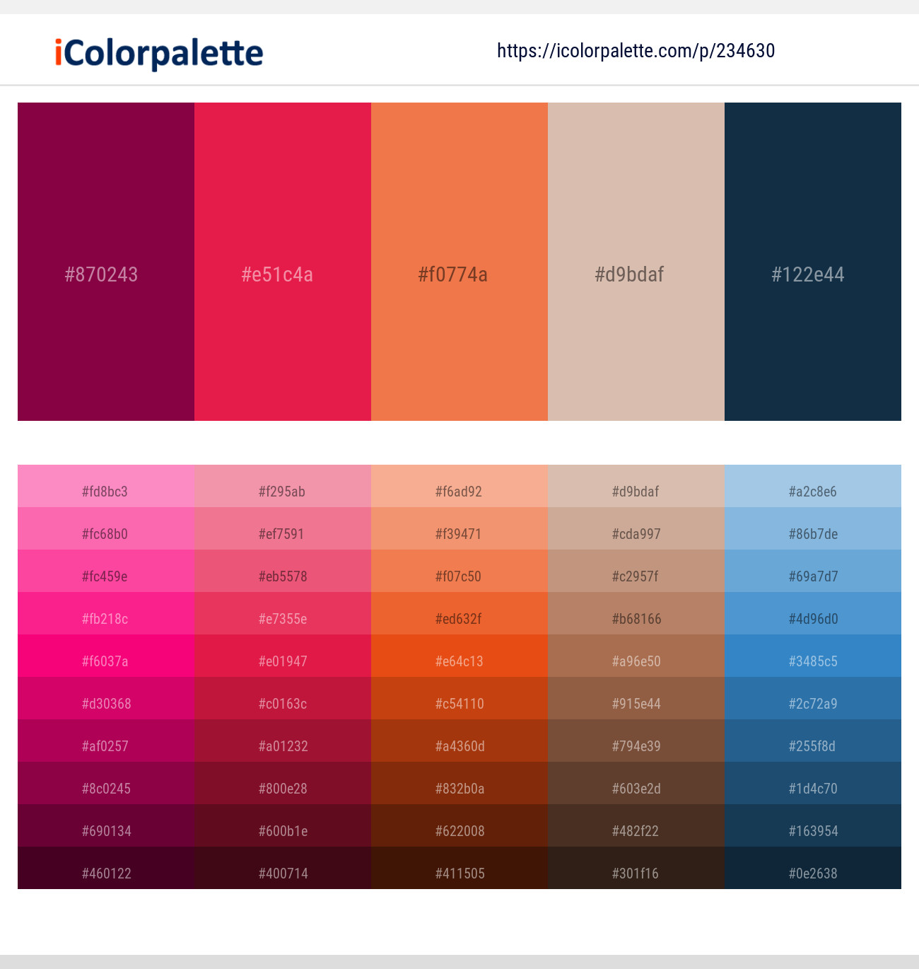 Siren – Amaranth – Jaffa – Clam Shell – Elephant Color scheme