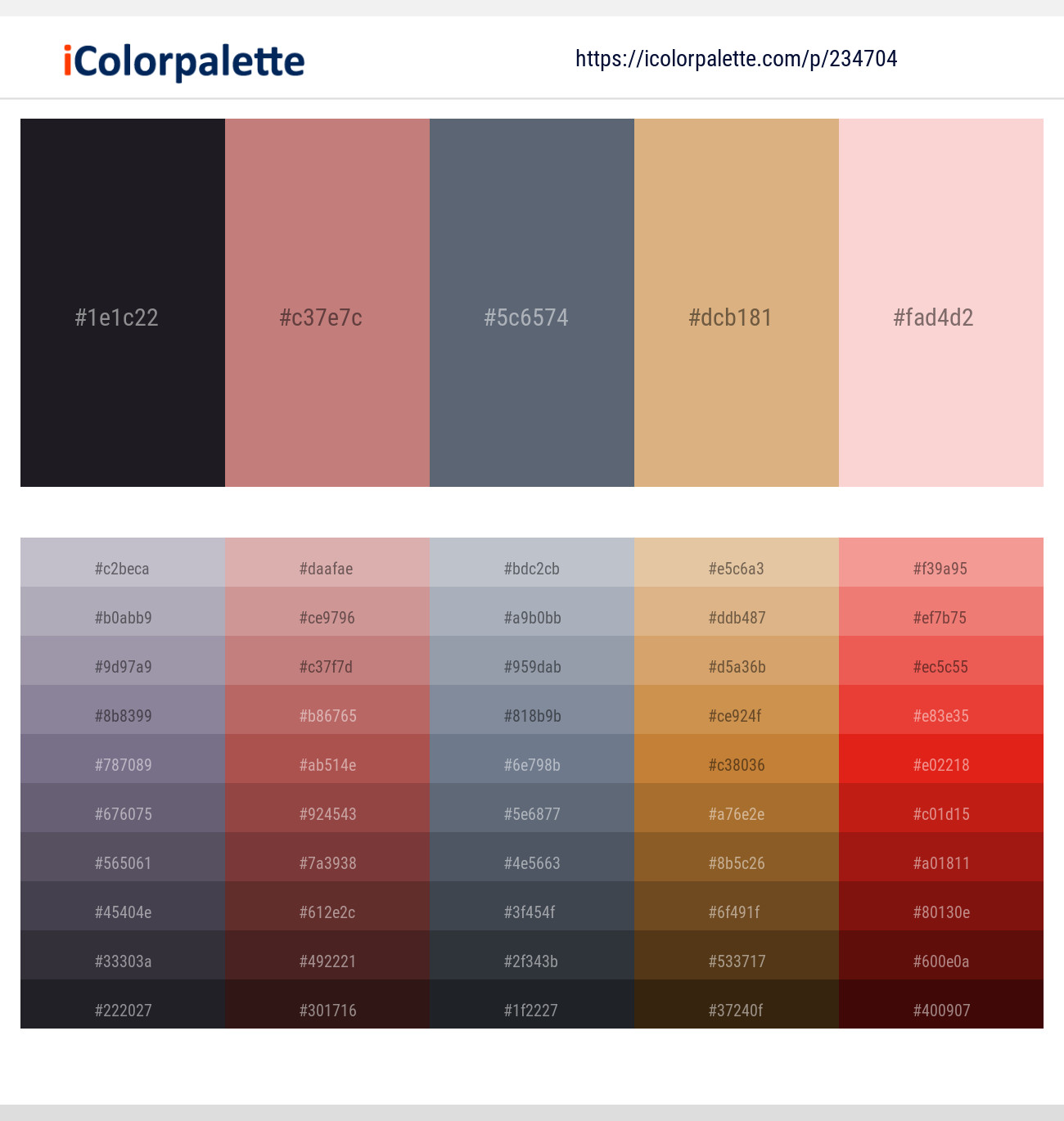 Baltic Sea – Old Rose – Shuttle Gray – Tumbleweed – Azalea Color scheme