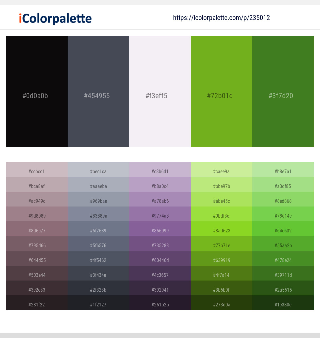 Cod Gray – Mako – Whisper – Lima – Forest Green Color scheme