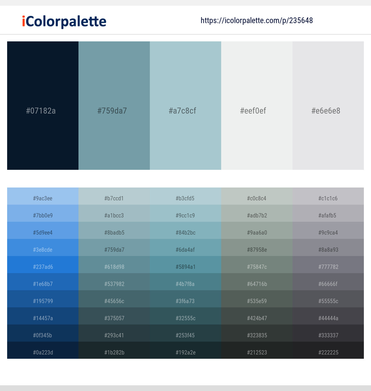 Black Pearl – Gumbo – Jungle Mist – Black Haze – Iron Color scheme
