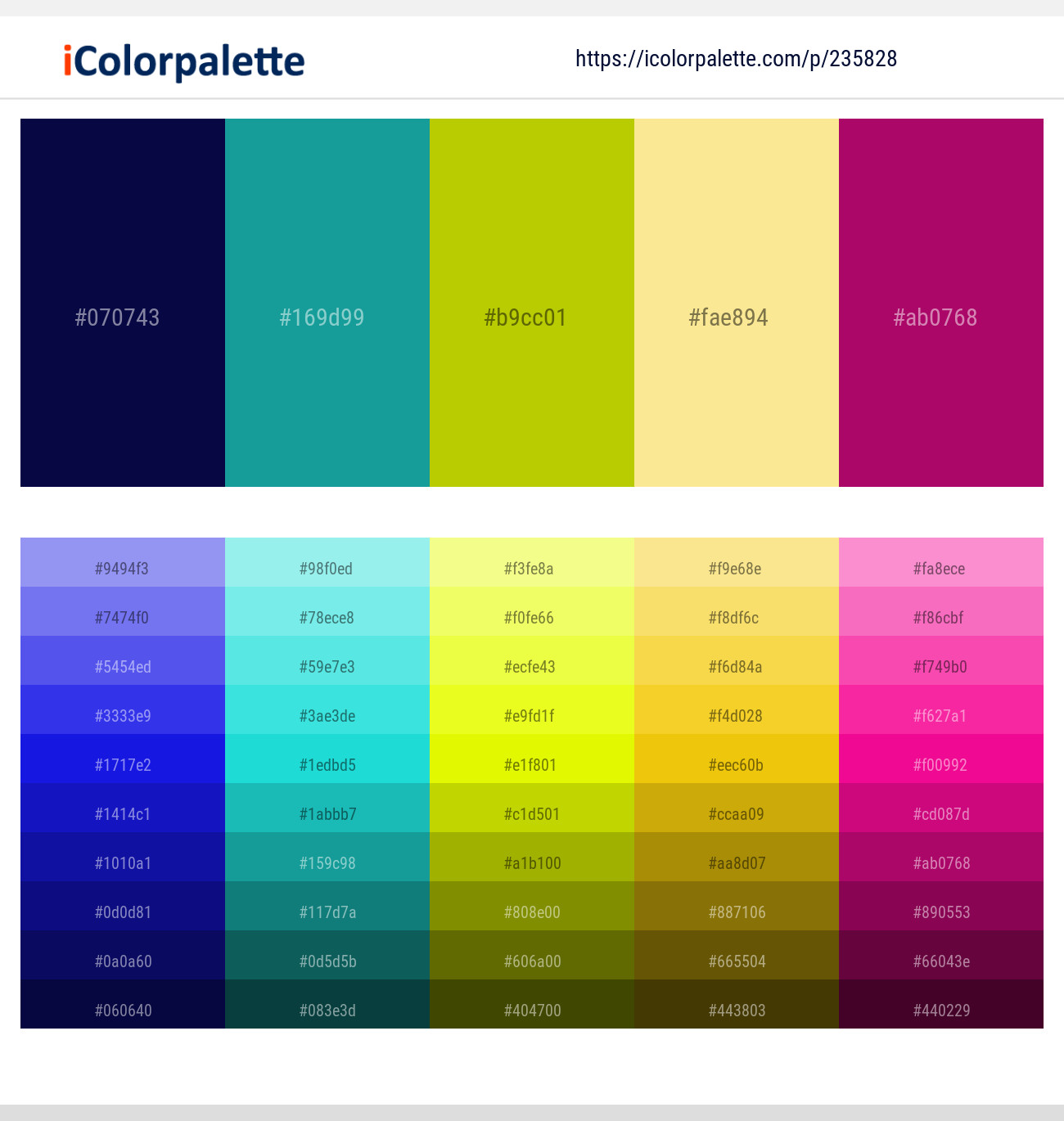 Deep Cove – Eastern Blue – Rio Grande – Sweet Corn – Lipstick Color scheme