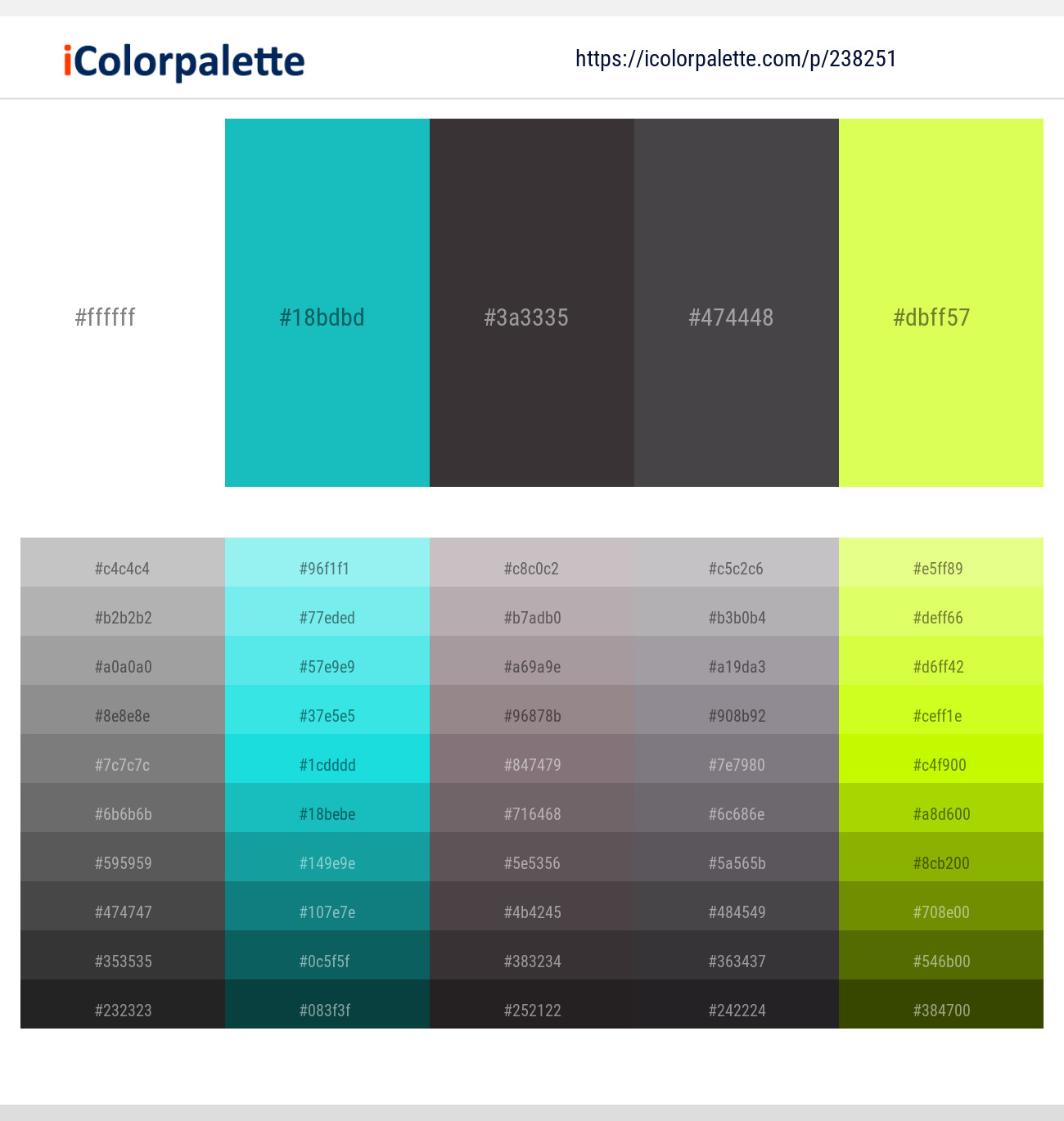 White – Java – Thunder – Gravel – Canary Color scheme | iColorpalette