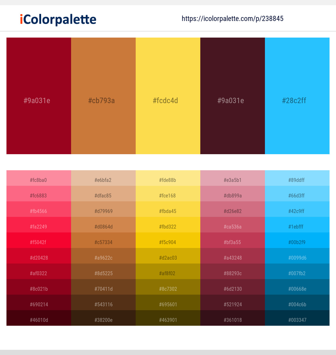 Pohutukawa – Raw Sienna – Mustard – Cedar – Dodger Blue Color scheme