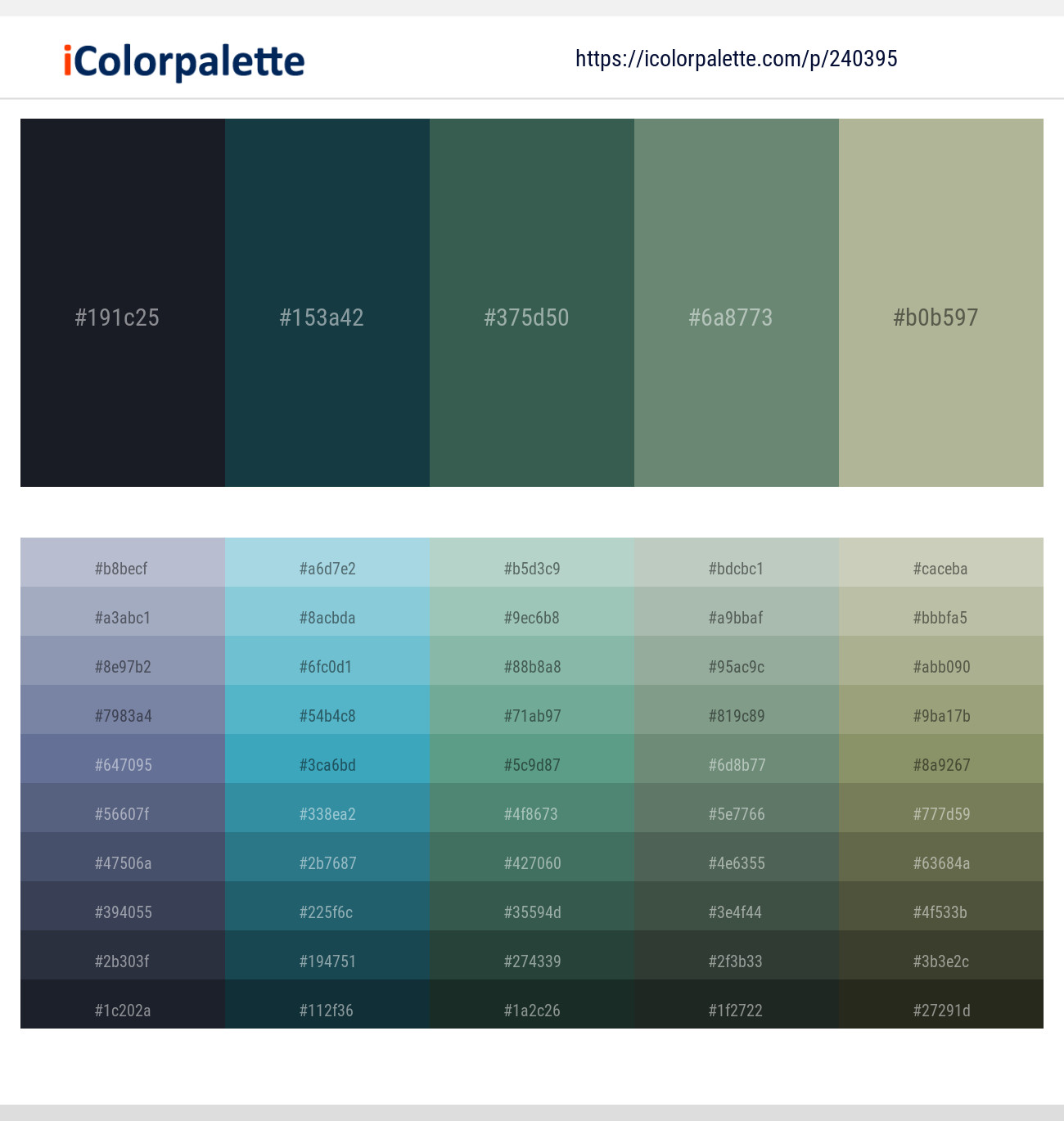 Mirage – Nile Blue – Stromboli – Viridian Green – Schist Color scheme