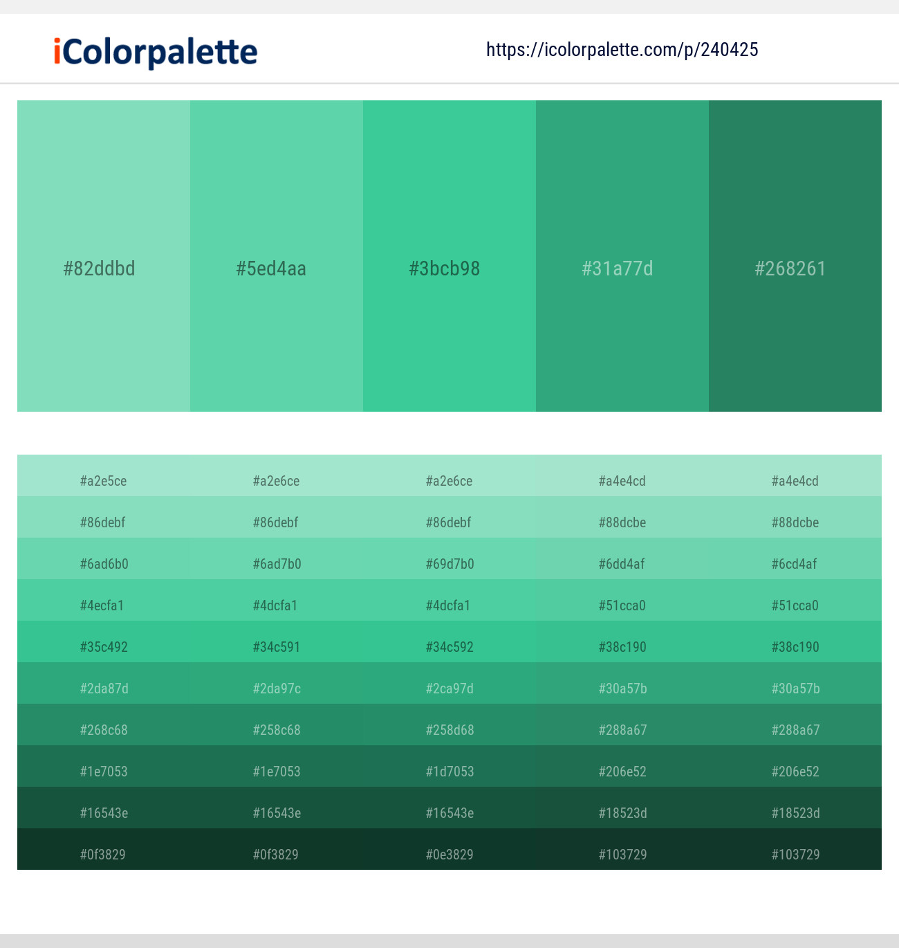 Bermuda – Downy – Shamrock – Jungle Green – Eucalyptus Color scheme