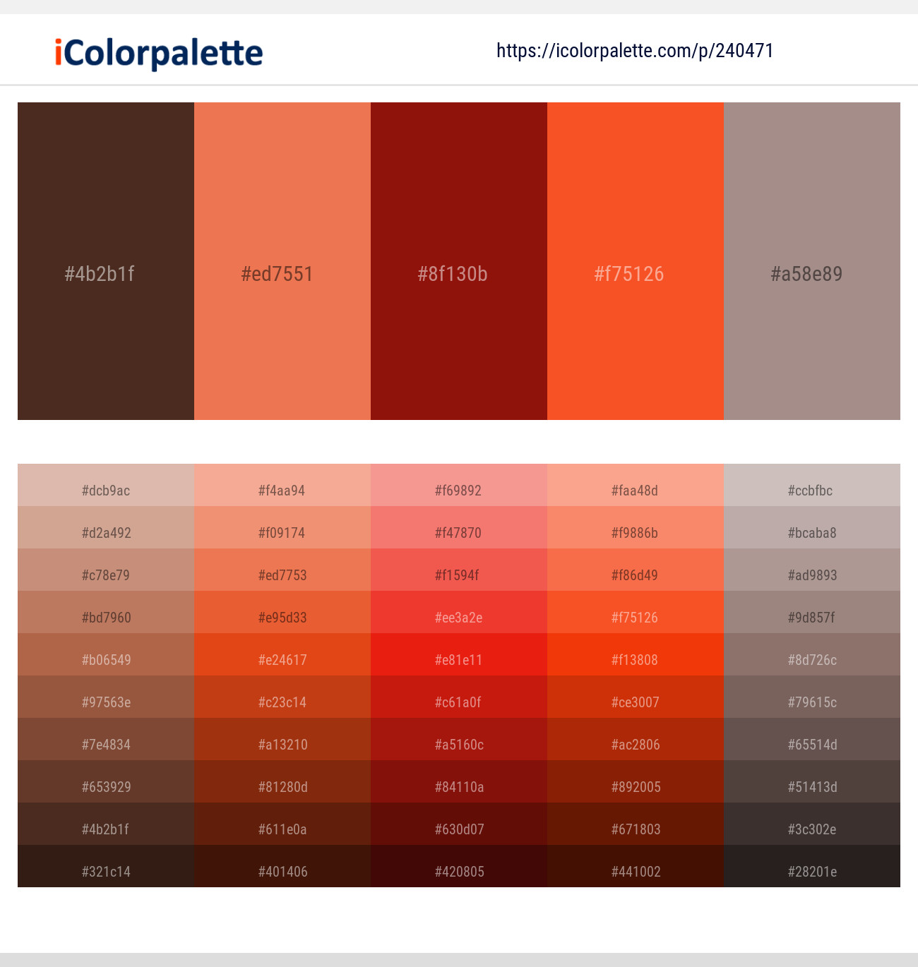 Cork – Burnt Sienna – Totem Pole – Pomegranate – Del Rio Color scheme