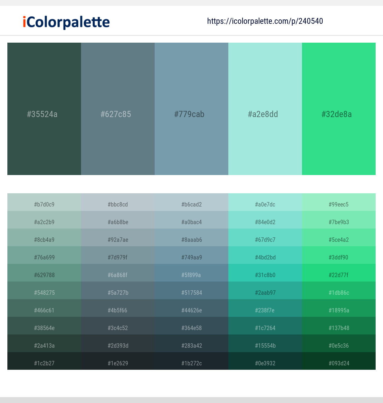 Mineral Green – Slate Gray – Gumbo – Water Leaf – Shamrock Color scheme