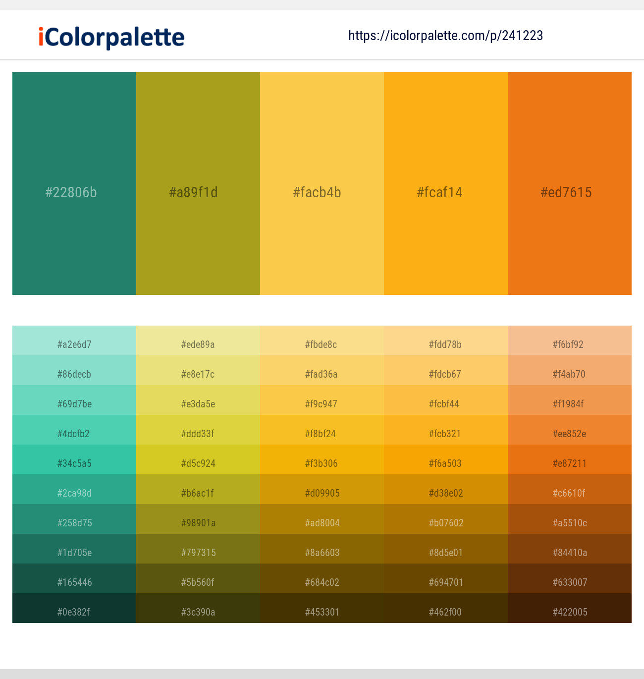 Eucalyptus – Lucky – Saffron Mango – Sun – Tango Color scheme