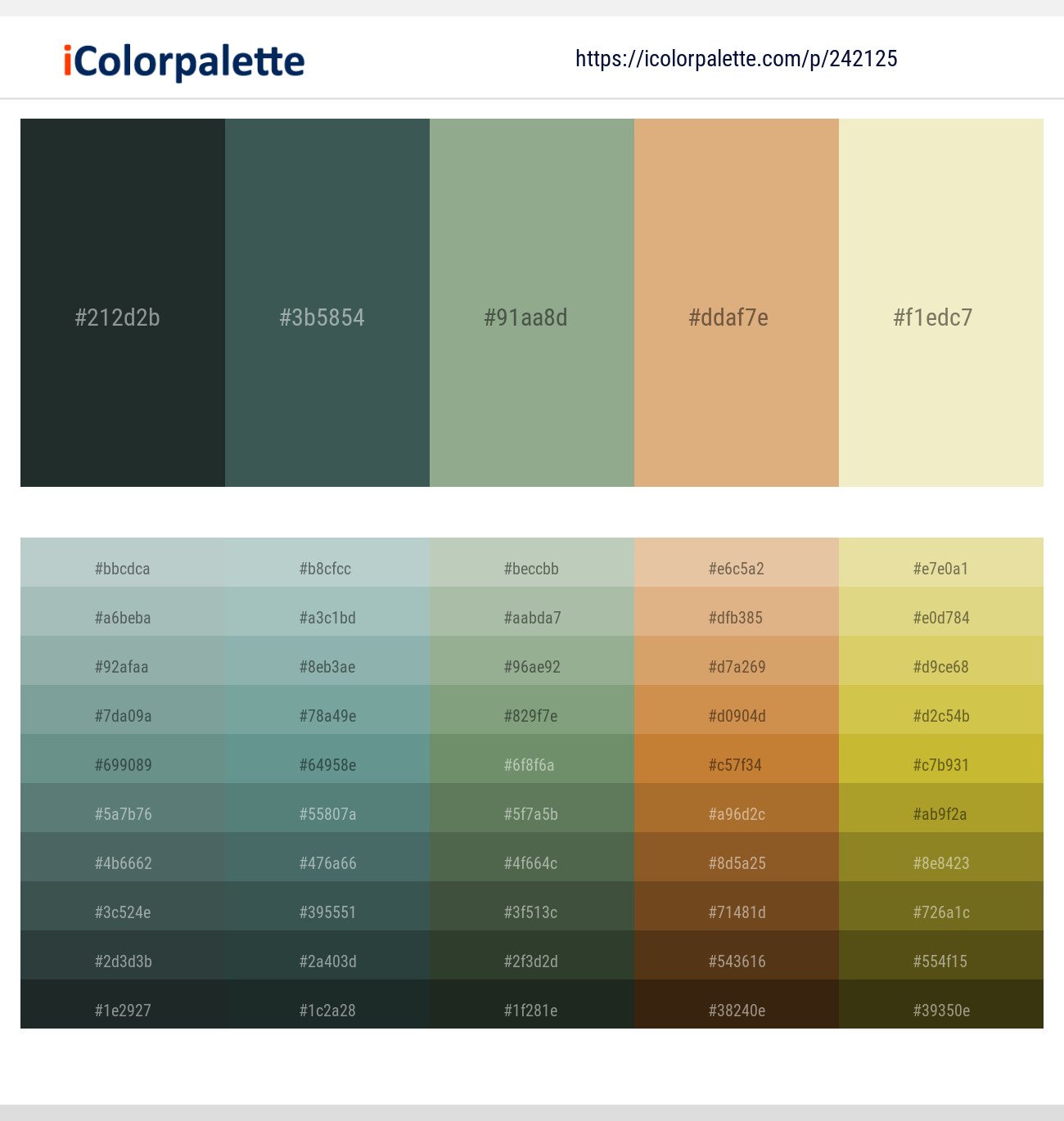 Outer Space – Mineral Green – Envy – Tumbleweed – Wheatfield Color scheme