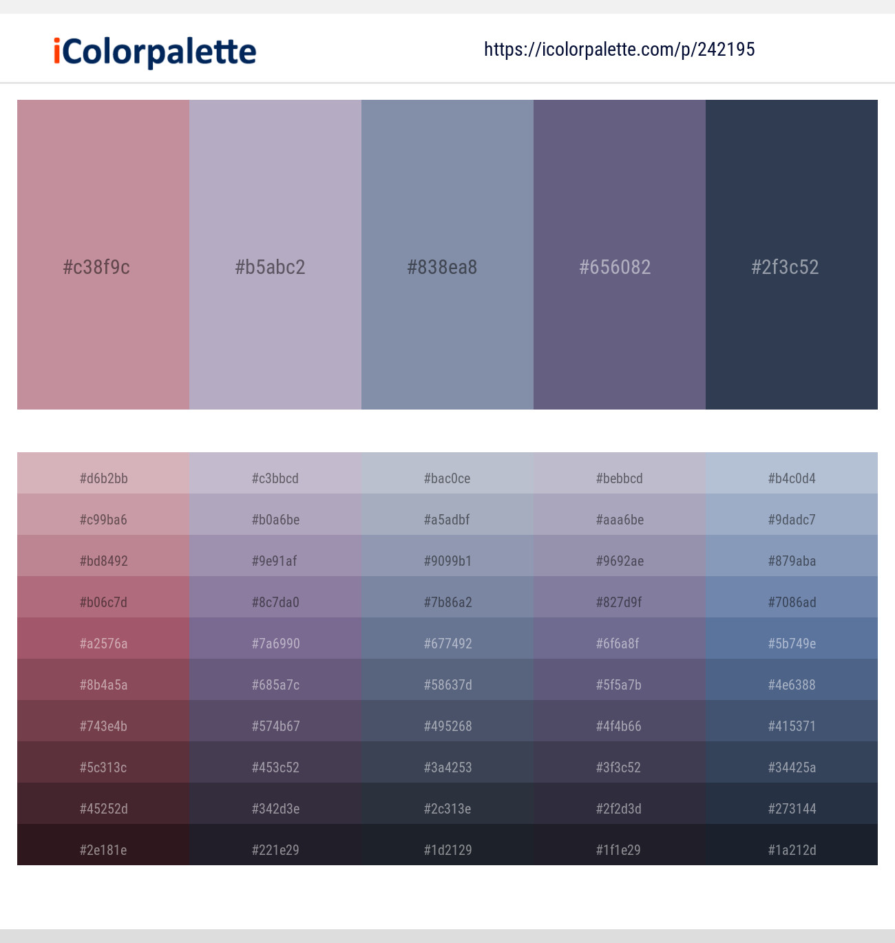 Oriental Pink – Chatelle – Regent Gray – Dolphin – Pickled Bluewood Color scheme
