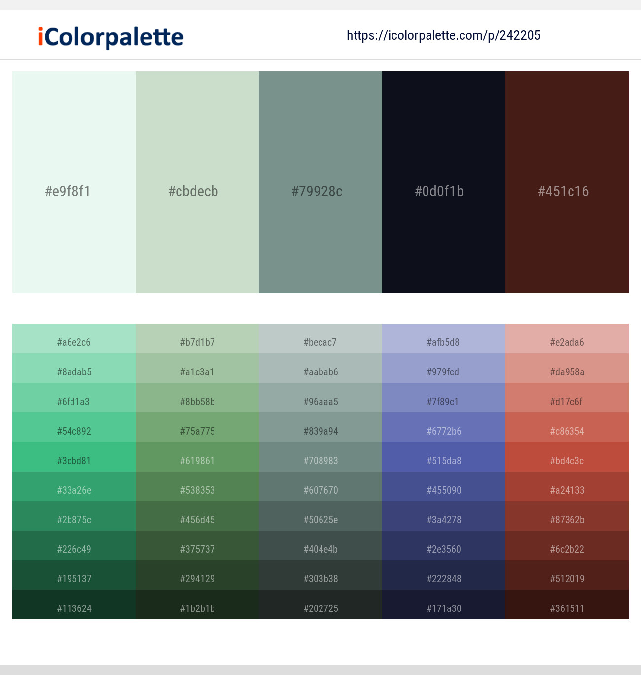 Narvik – Sea Mist – Blue Smoke – Vulcan – Cedar Color scheme