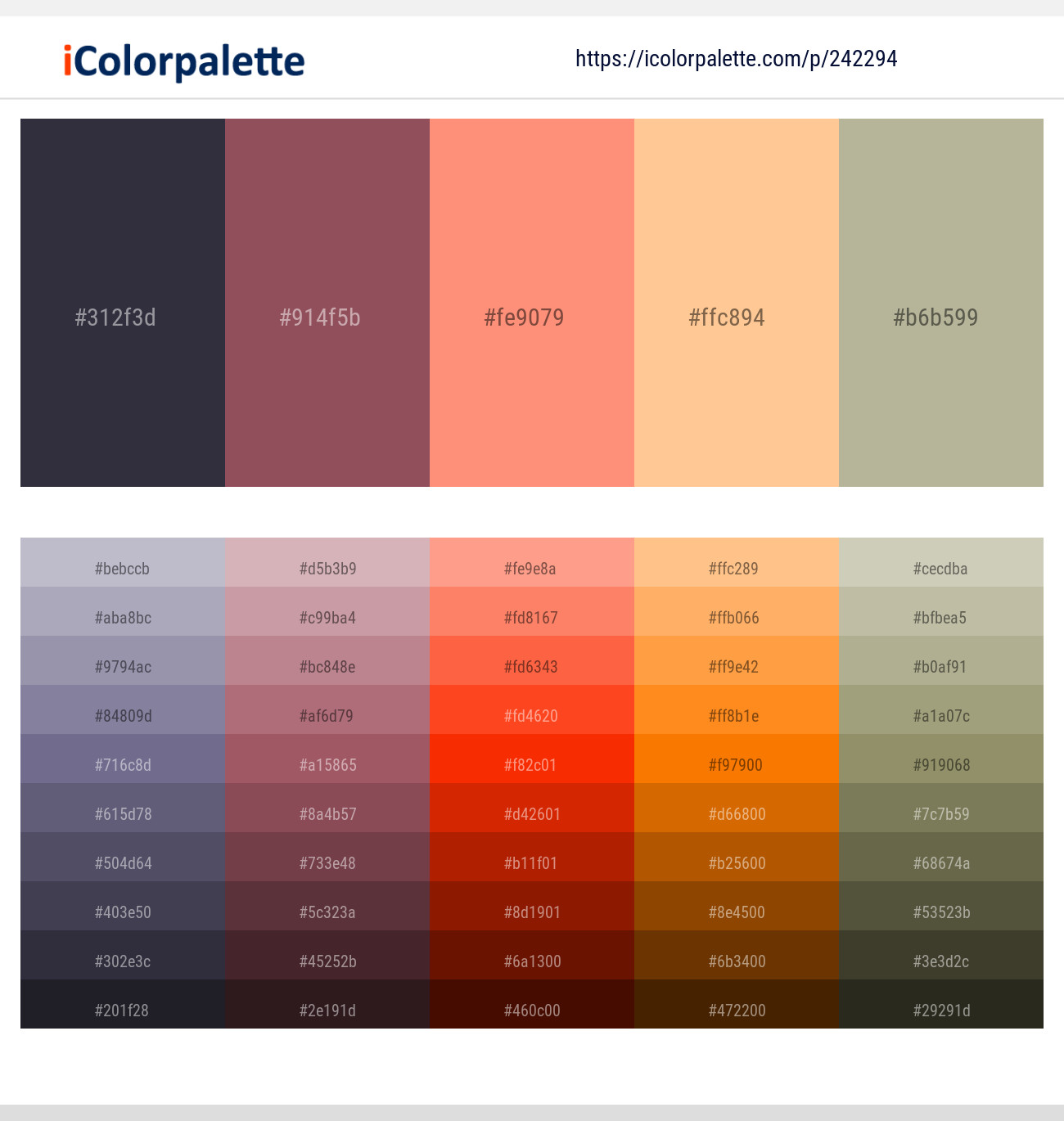 Tuna – Copper Rust – Vivid Tangerine – Peach Orange – Taupe Gray Color scheme