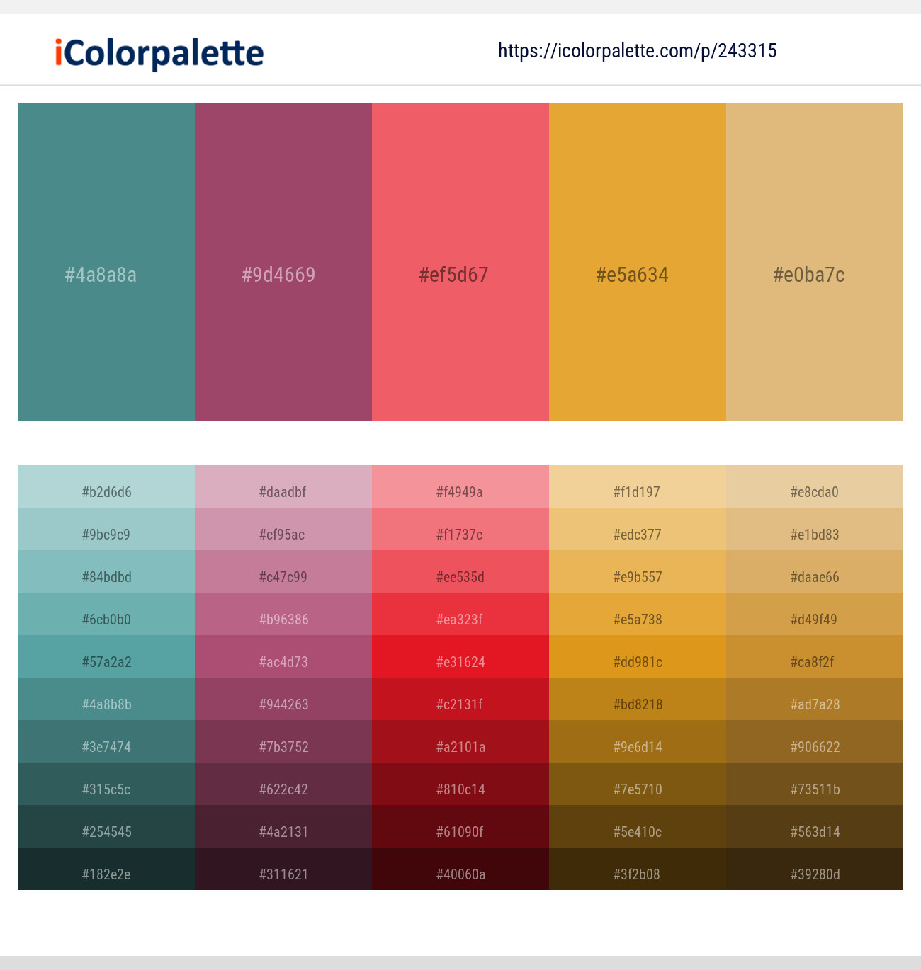 Smalt Blue – Vin Rouge – Carnation – Tulip Tree – Harvest Gold Color scheme