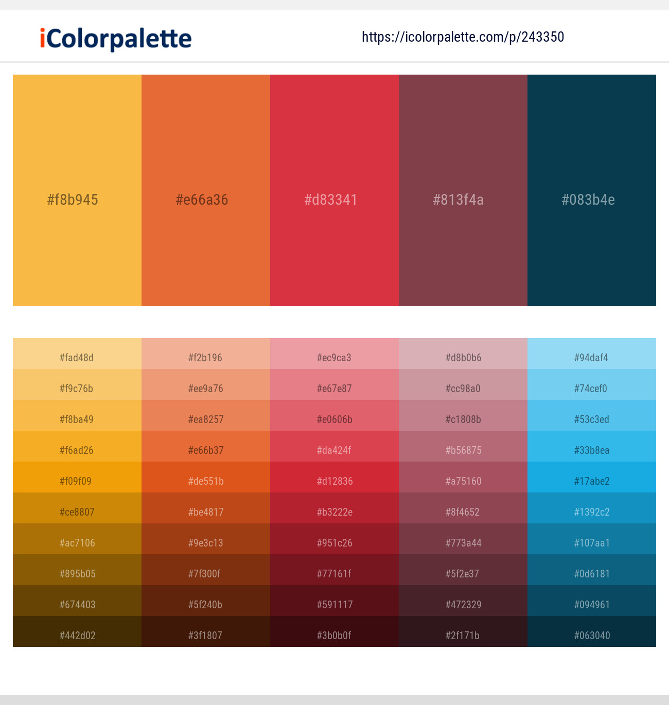 Casablanca – Burnt Sienna – Valencia – Lotus – Tarawera Color scheme