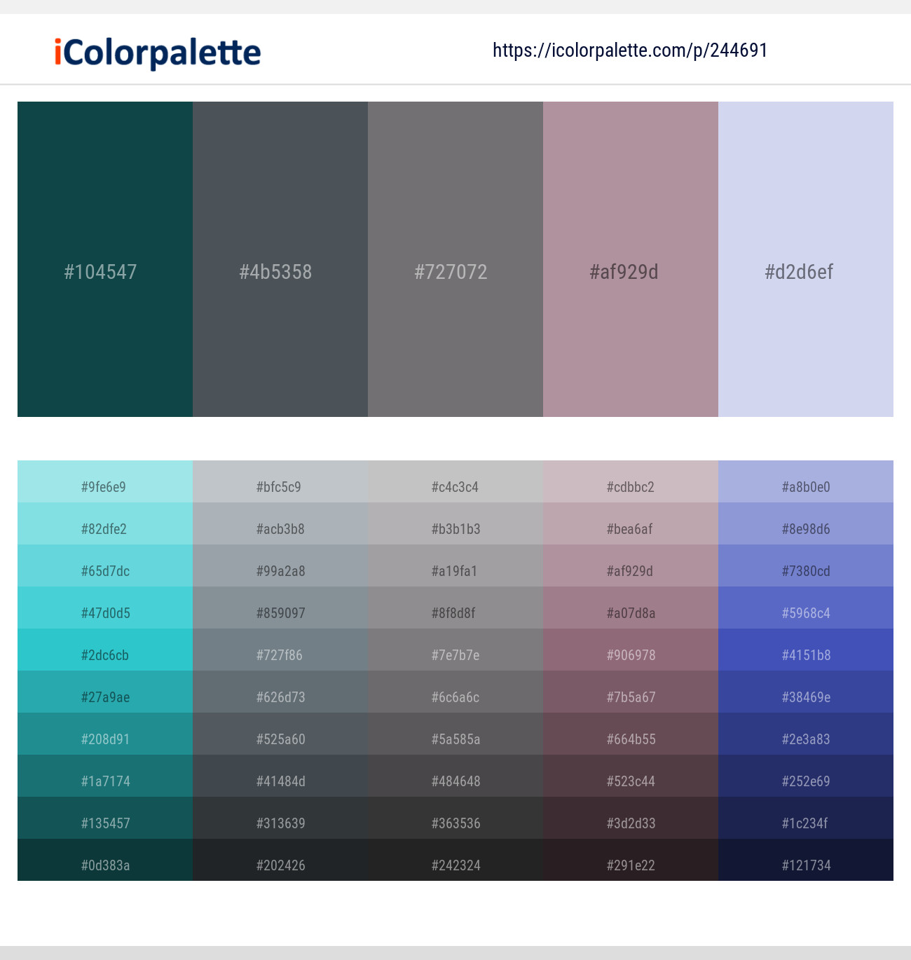 Elephant – Abbey – Fedora – Dusty Gray – Periwinkle Gray Color scheme