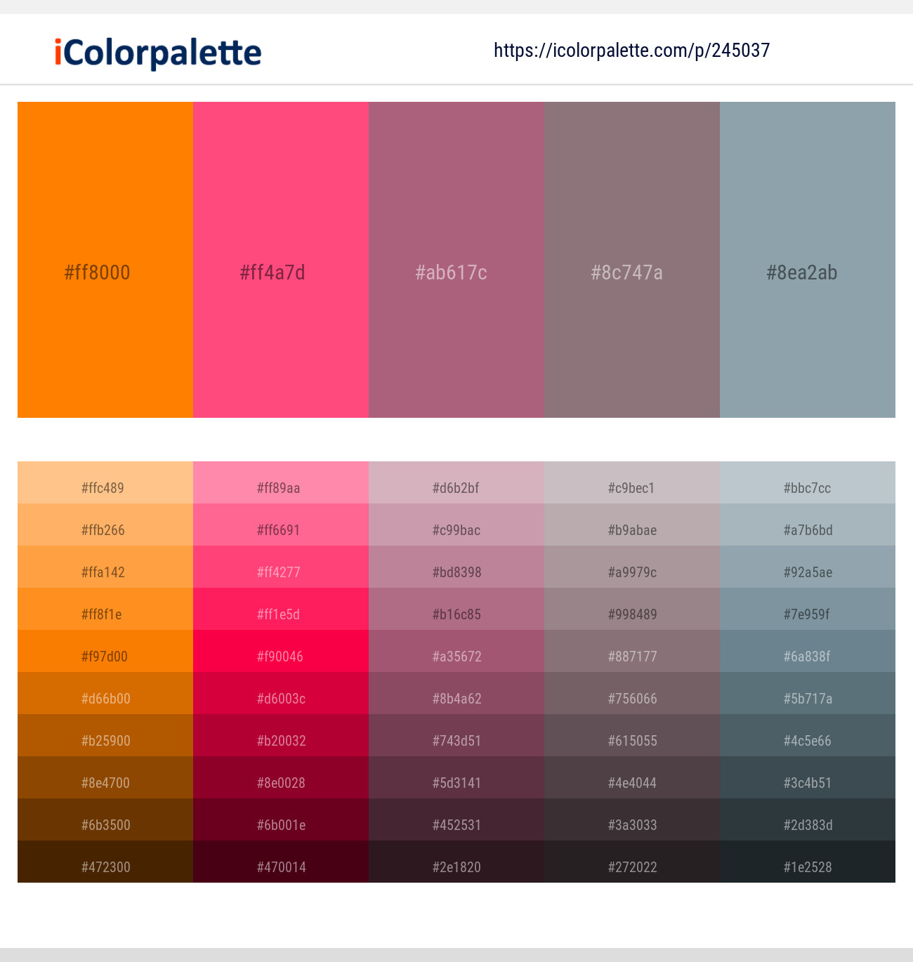 Flush Orange – Wild Watermelon – Tapestry – Empress – Bali Hai Color scheme