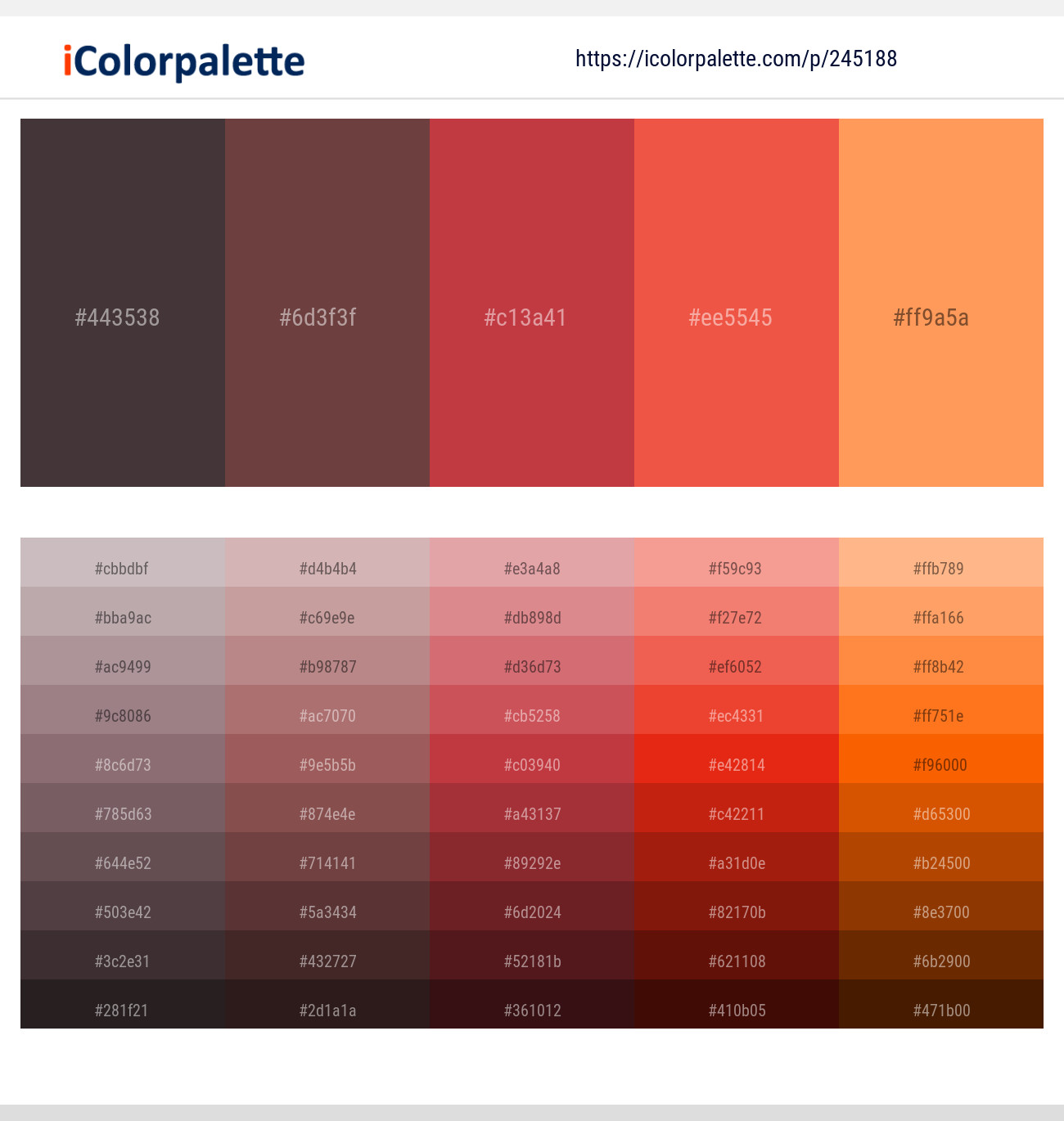 Matterhorn – Congo Brown – Mojo – Flamingo – Atomic Tangerine Color scheme