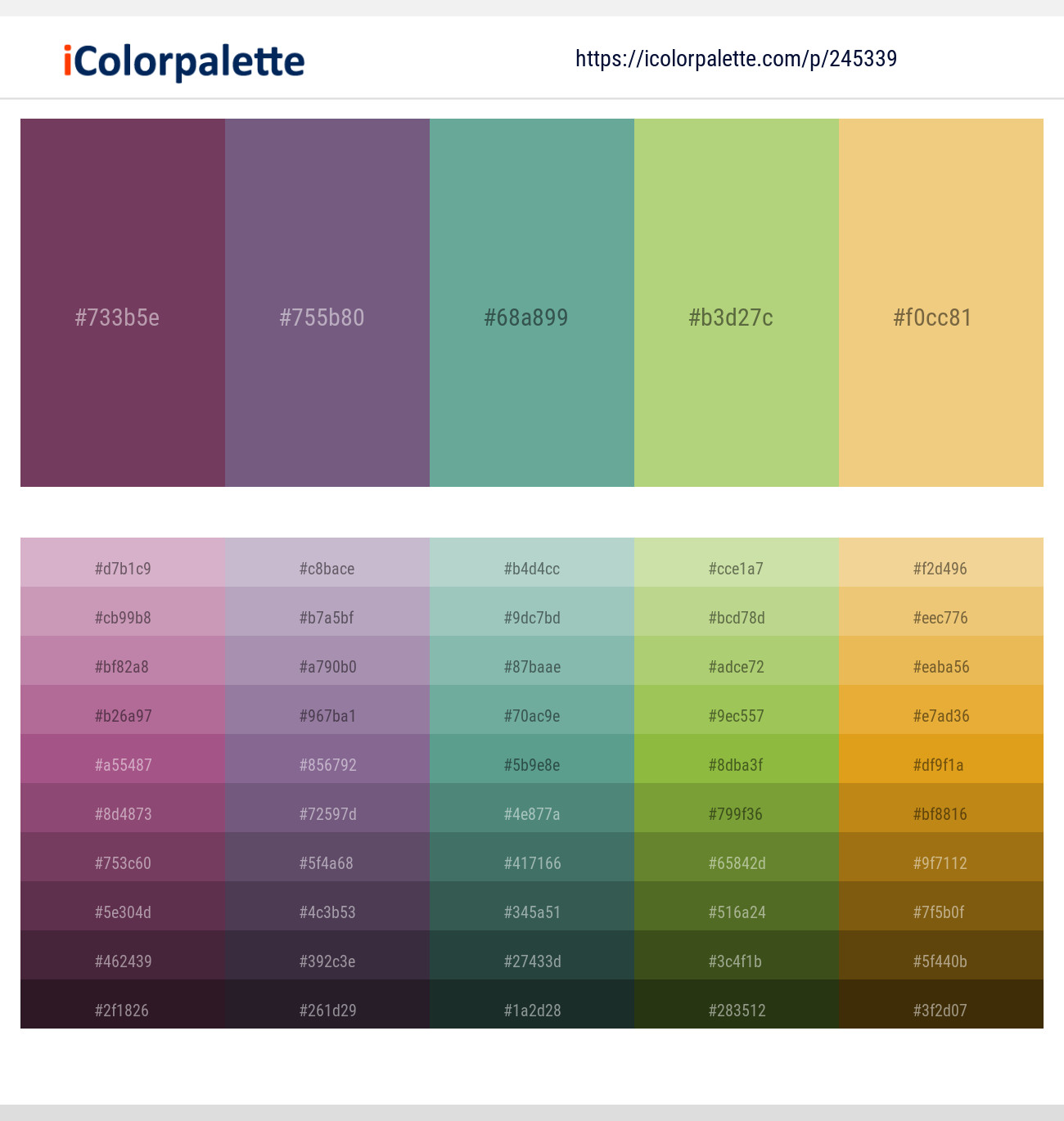 Cosmic – Rum – Breaker Bay – Wild Willow – Golden Sand Color scheme