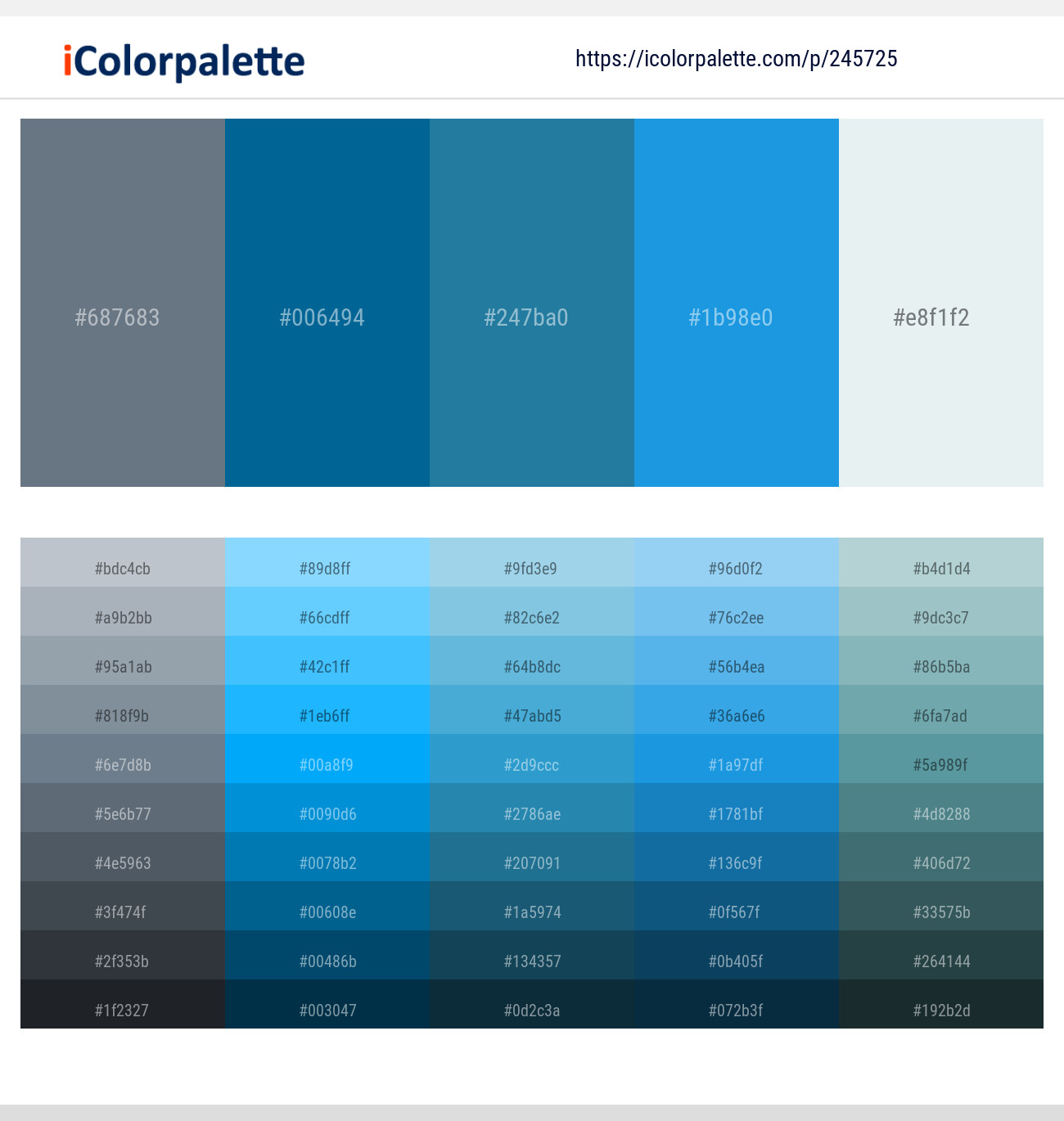 Pale Sky – Bahama Blue – Jelly Bean – Curious Blue – Aqua Haze Color scheme