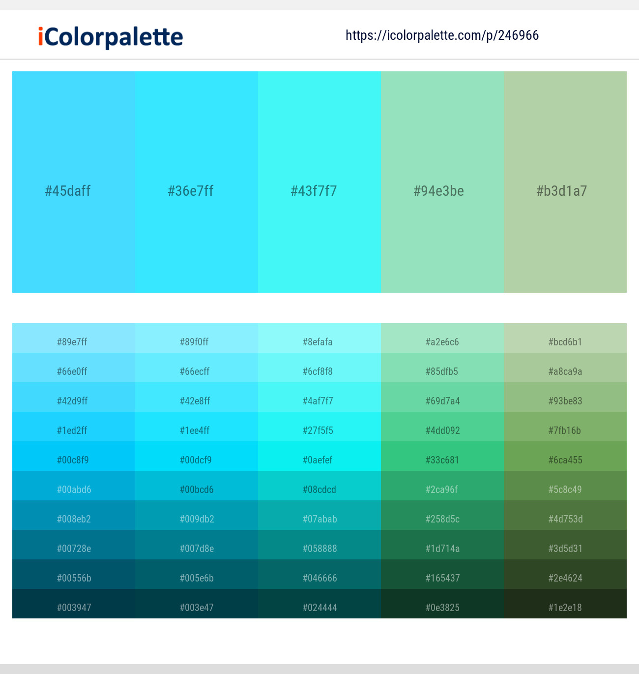 Malibu – Cyan / Aqua – Bright Turquoise – Algae Green – Sprout Color scheme