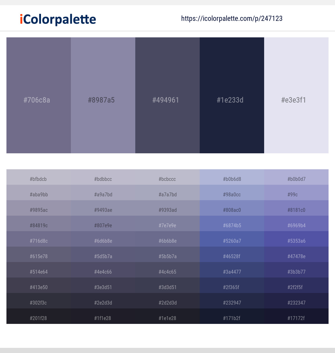 Storm Gray – Manatee – Gun Powder – Mirage – Snuff Color scheme