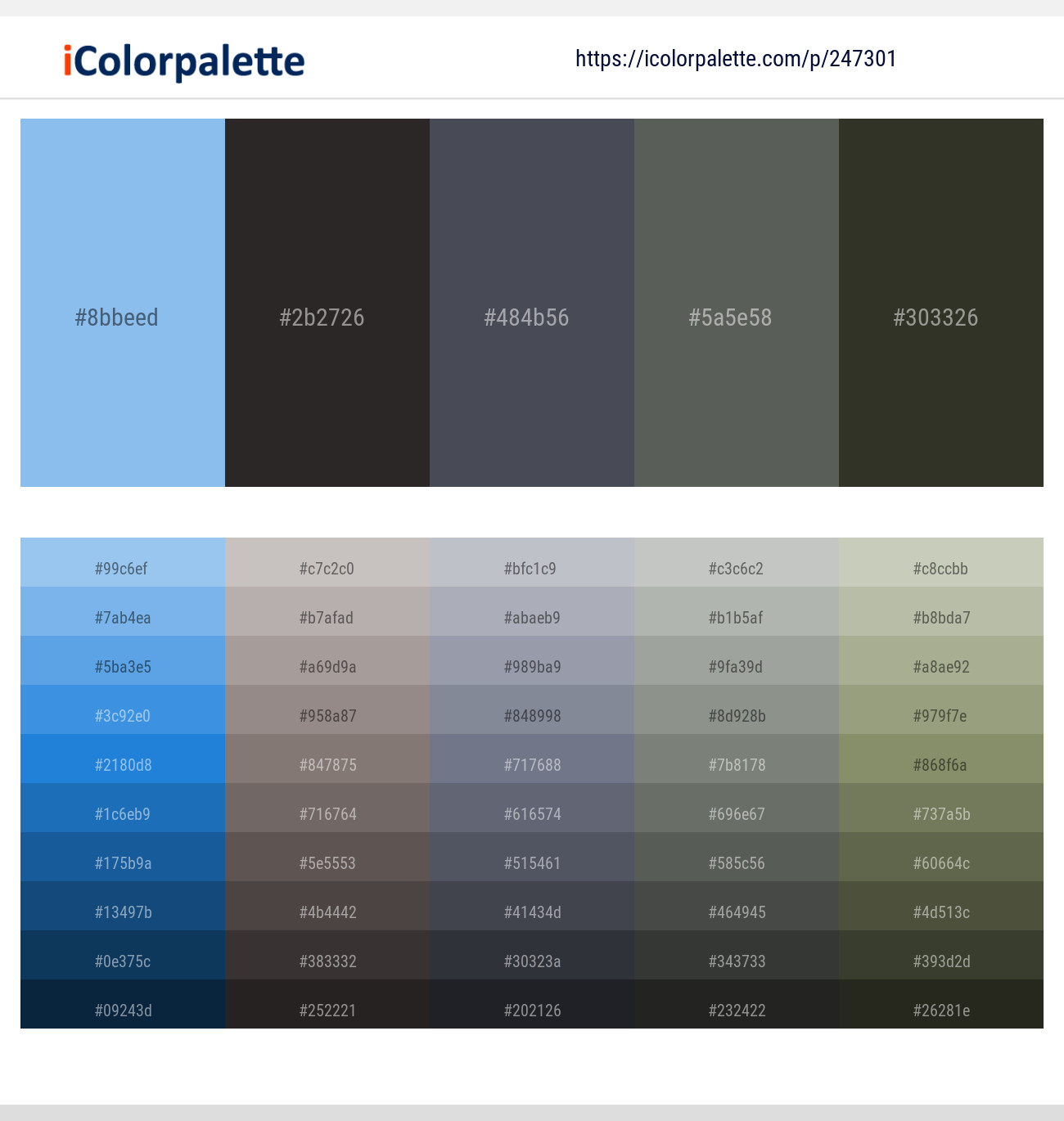 Jordy Blue – Dune – Trout – Siam – Rangitoto Color scheme