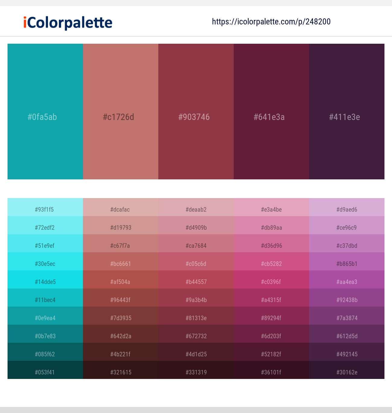 Blue Chill – Contessa – Solid Pink – Wine Berry – Livid Brown Color scheme