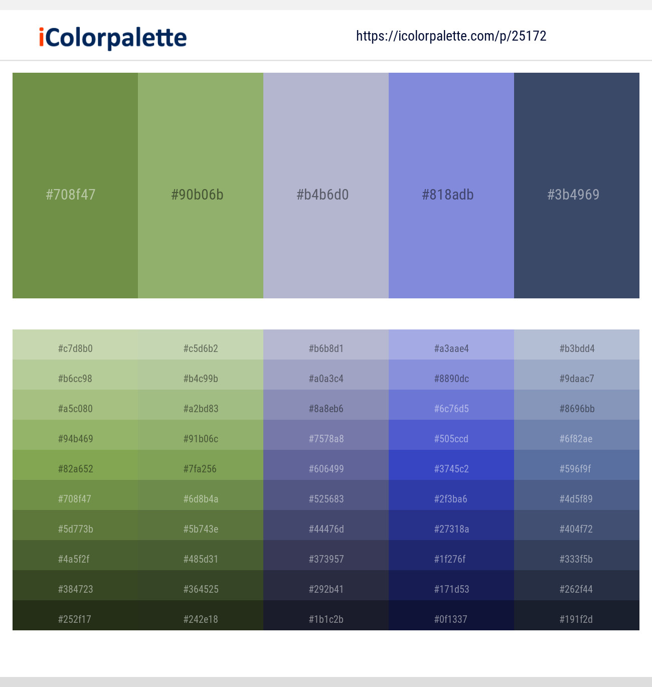 Asparagus – Olivine – Lavender Gray – Chetwode Blue – Fiord Color scheme