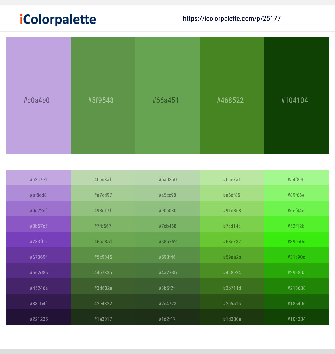 Light Wisteria – Hippie Green – Asparagus – Forest Green – San Felix Color scheme