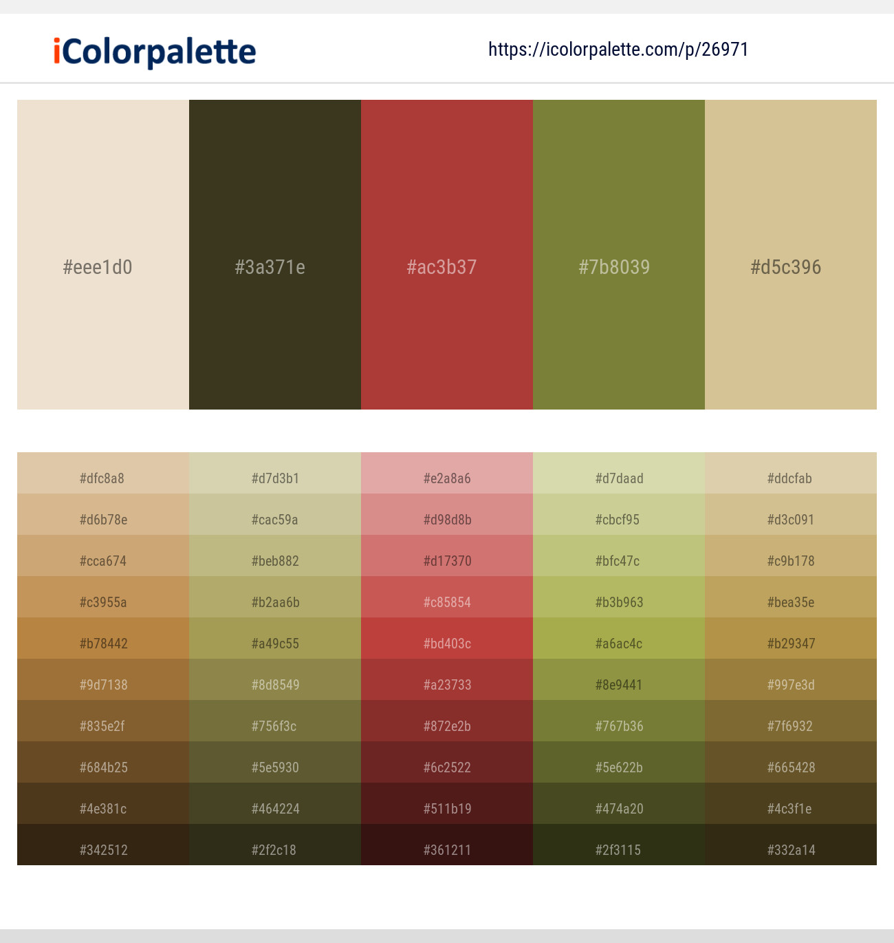 Parchment – Lisbon Brown – Medium Carmine – Pesto – Pavlova Color scheme