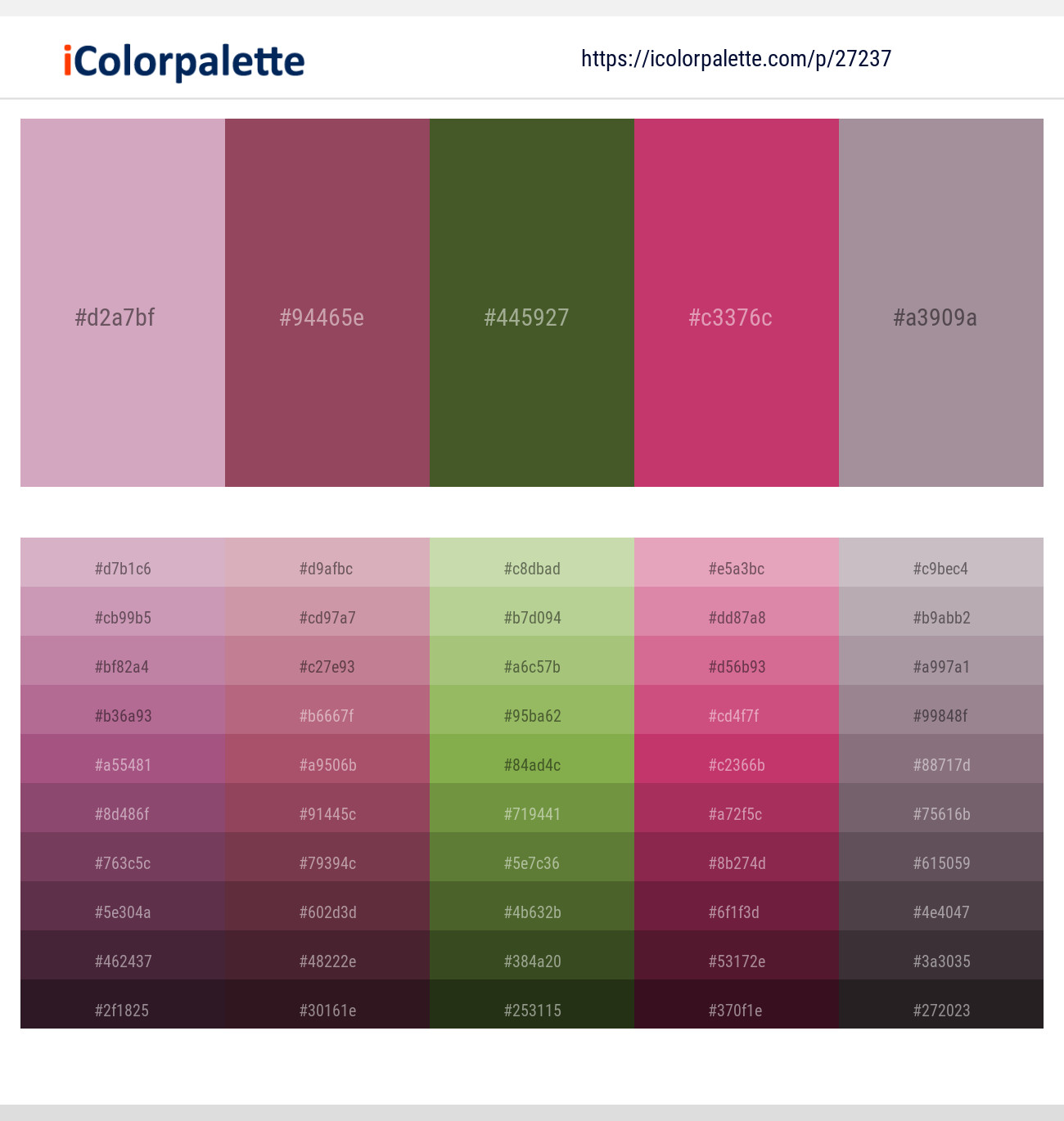 Careys Pink – Cannon Pink – Woodland – Hibiscus – Dusty Gray Color scheme