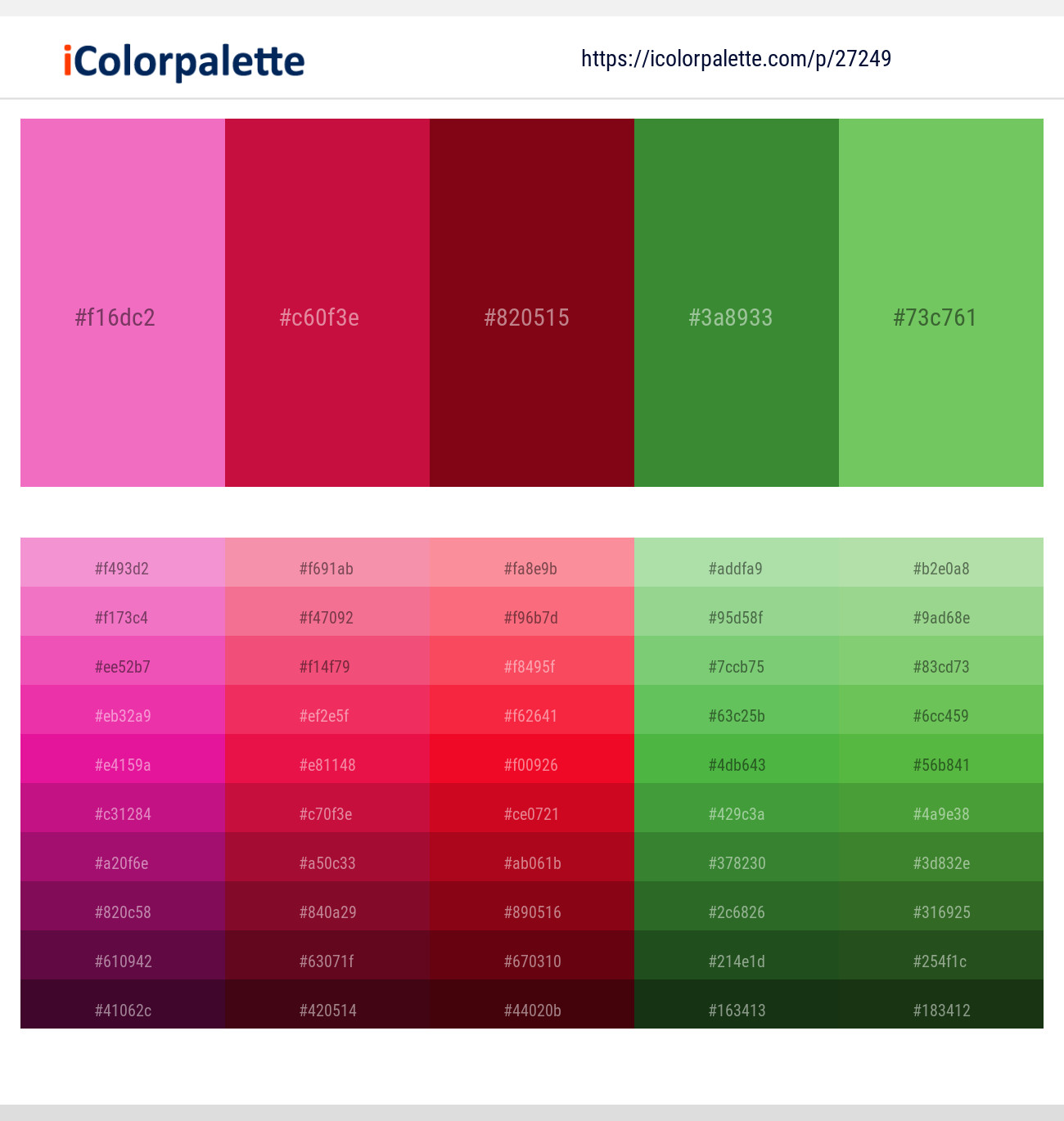 Persian Pink – Crimson – Monarch – Apple – Mantis Color scheme