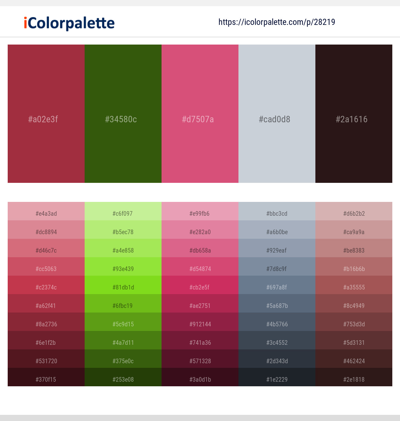 Stiletto – Green Leaf – Cranberry – Ghost – Gondola Color scheme