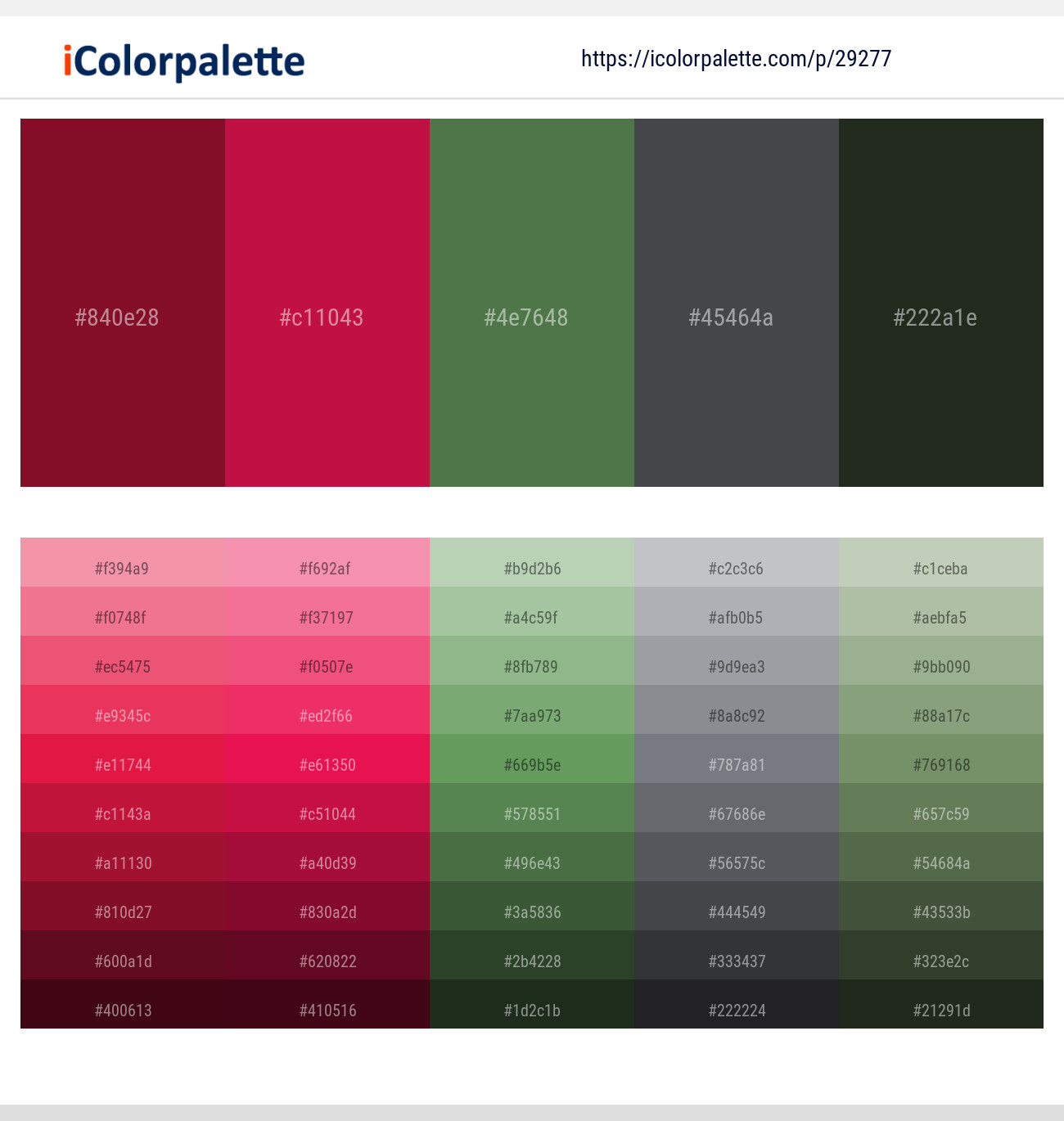 Monarch – Shiraz – Hippie Green – Abbey – Log Cabin Color scheme