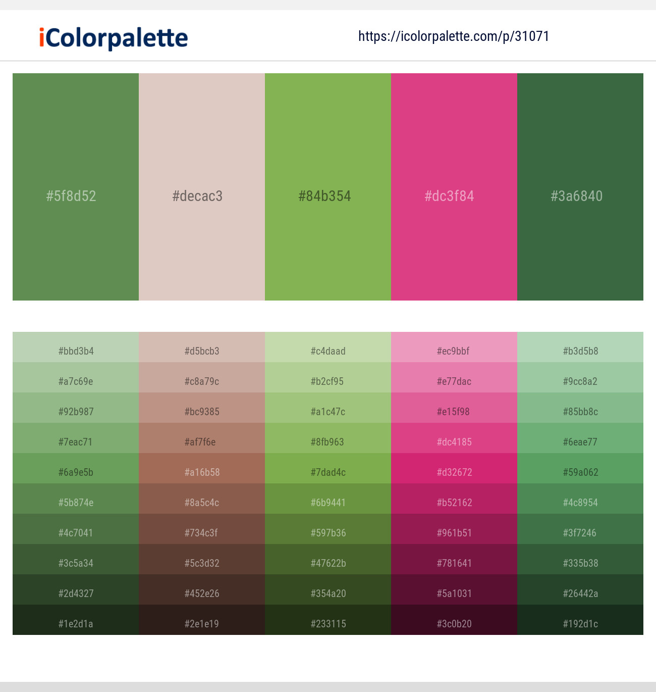 Hippie Green – Wafer – Chelsea Cucumber – Cerise – Killarney Color scheme