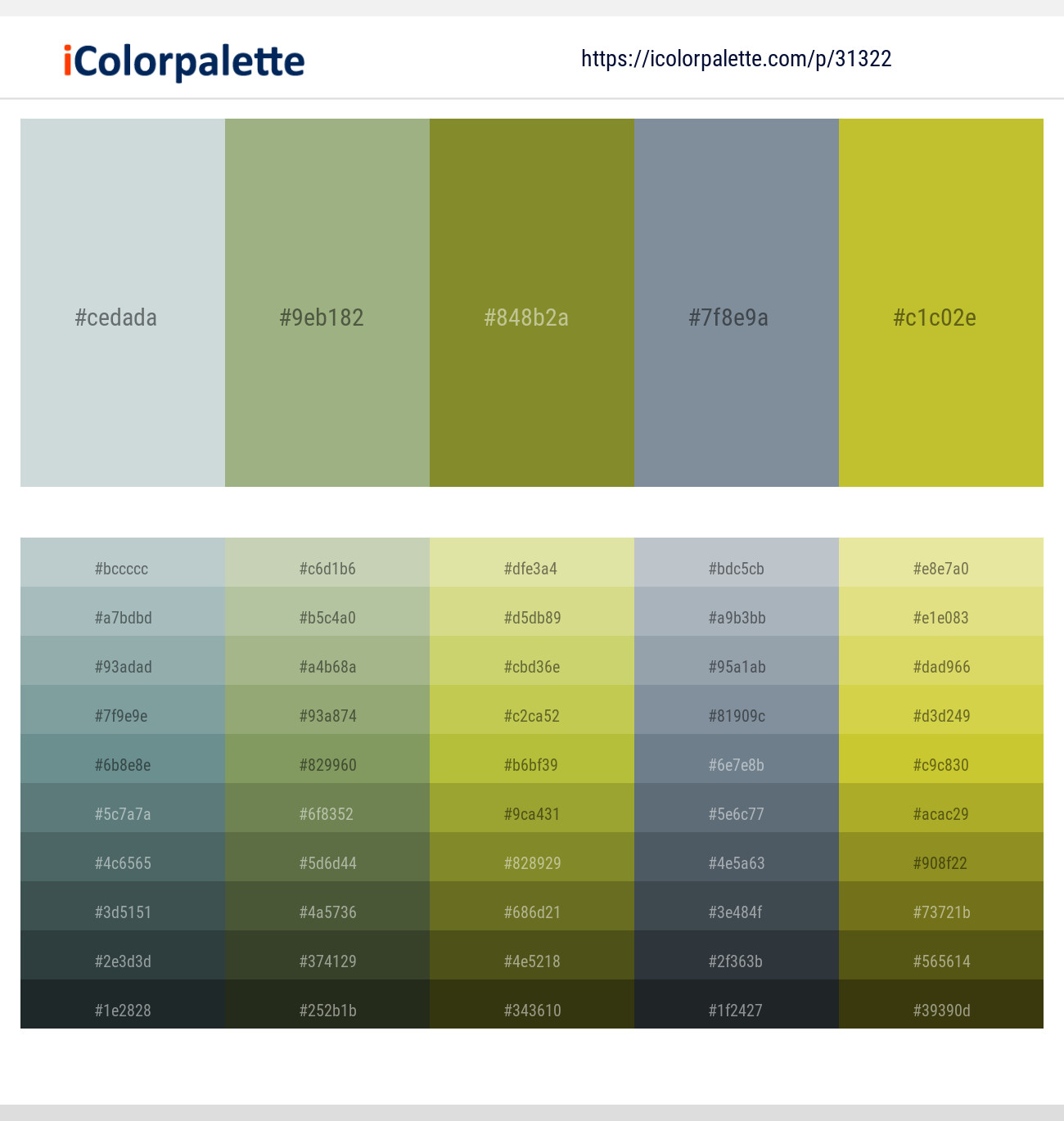 Tiara – Swamp Green – Wasabi – Regent Gray – Earls Green Color scheme