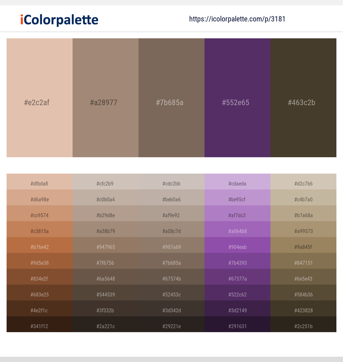 Rose Fog – Donkey Brown – Coffee – Bossanova – Mondo Color scheme