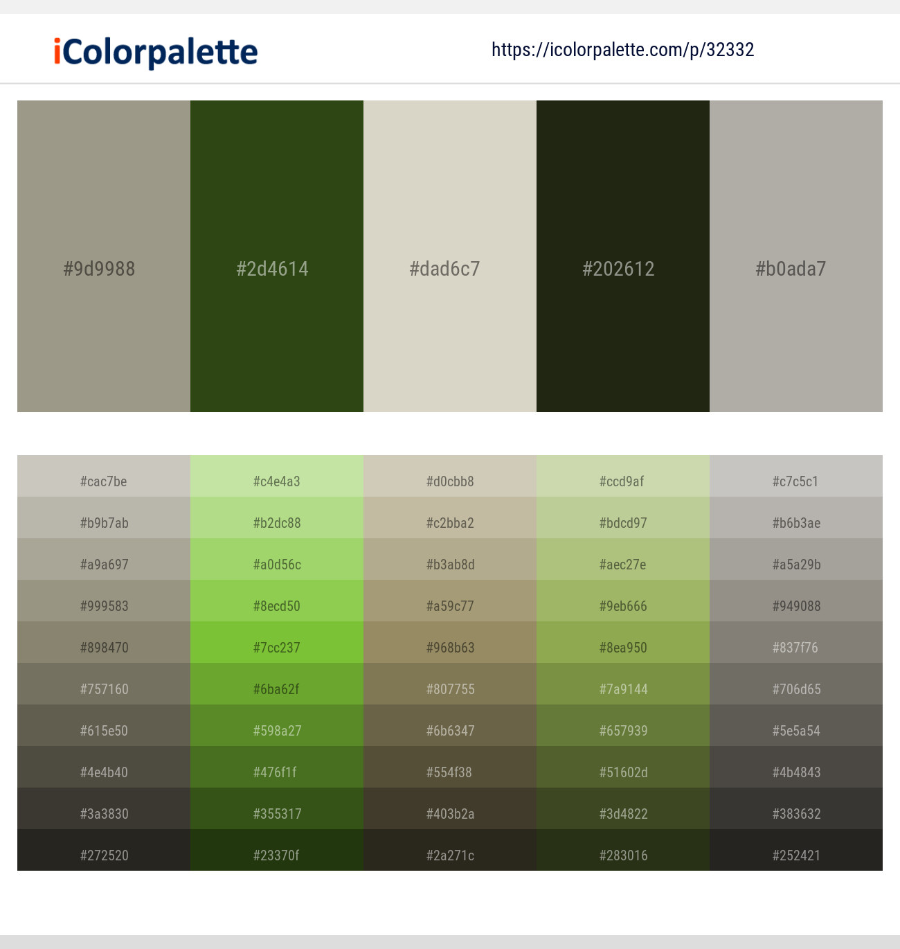 Zorba – Clover – Moon Mist – Black Olive – Cloudy Color scheme