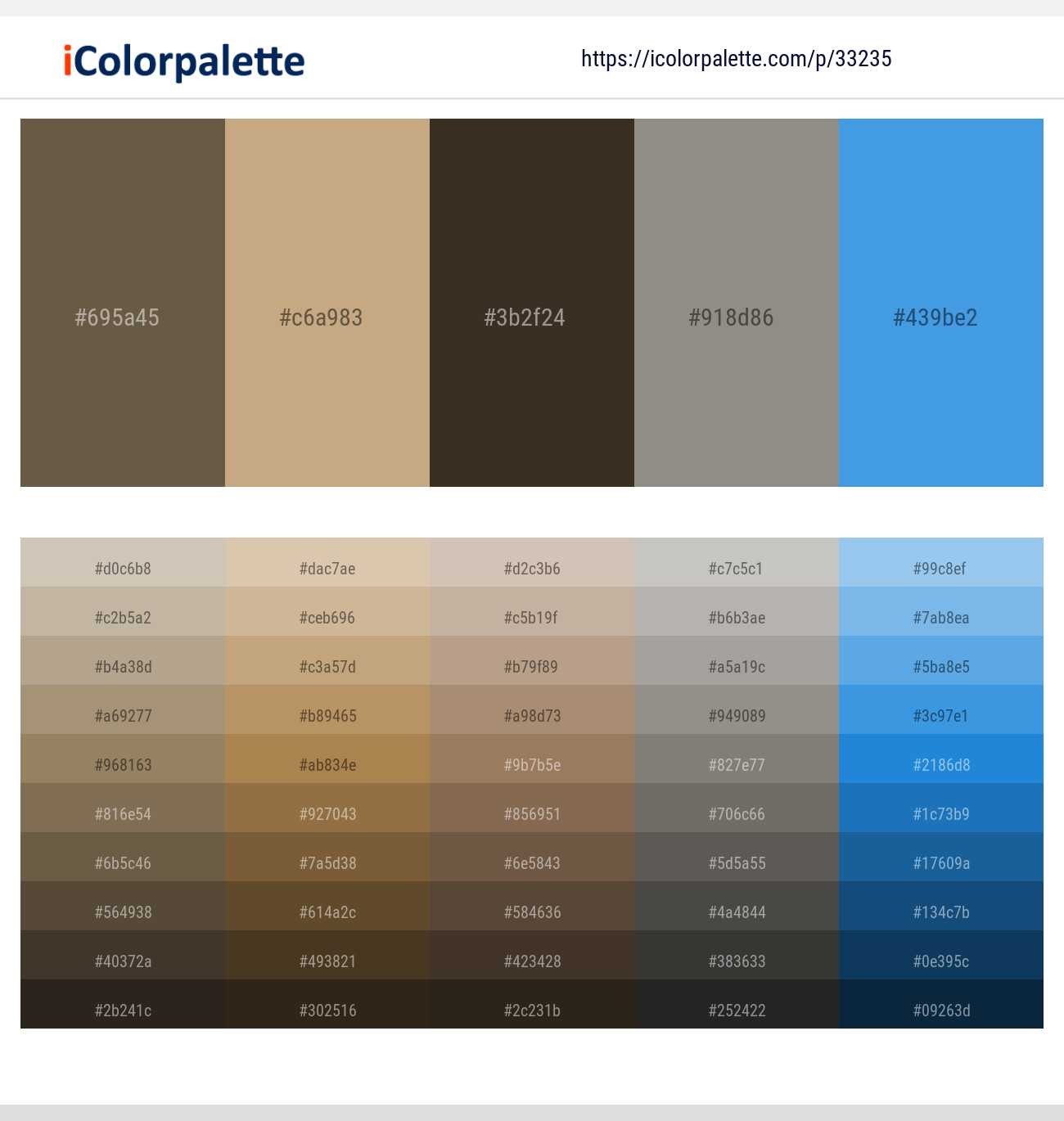 Tobacco Brown – Sorrell Brown – Birch – Natural Gray – Picton Blue Color scheme