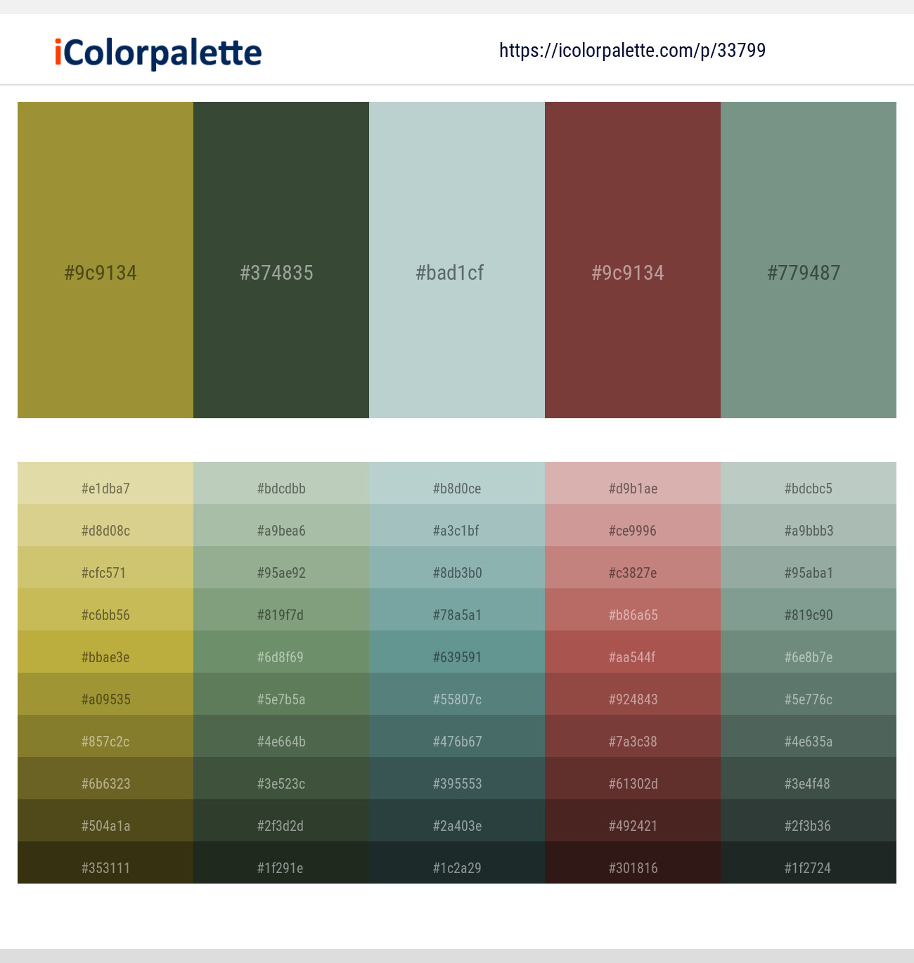 Sycamore – Lunar Green – Jet Stream – Lotus – Blue Smoke Color scheme